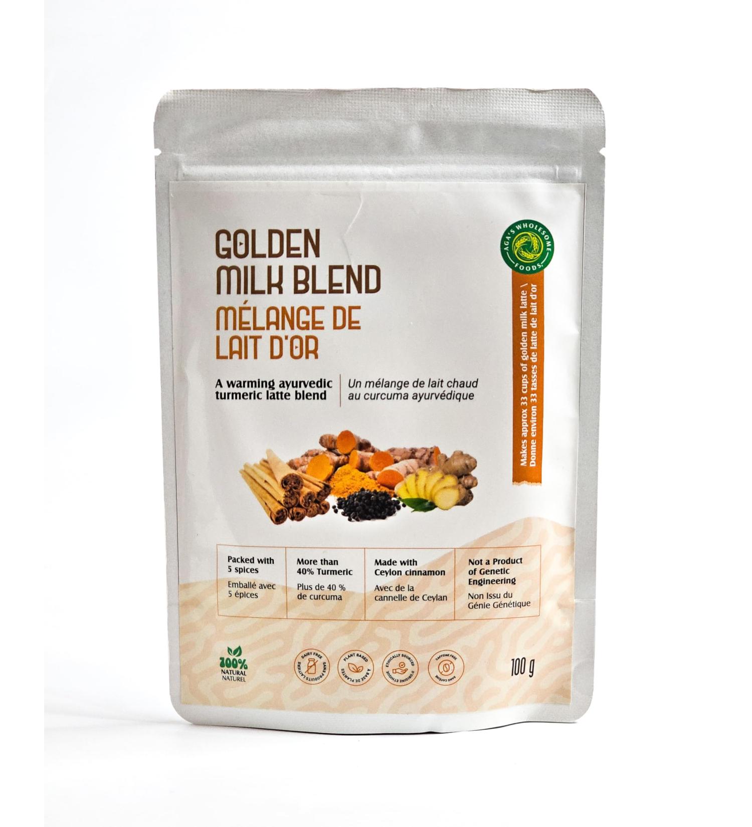 Aga's Wholesome Golden Milk Blend 100g with Turmeric Black Pepper Ceylon Cinnamon Ginger Cayenne Pepper Turmeric Latte Powder Caffeine Gluten Sugar & Dairy Free - 33 Servings - Buy Online on GoSupps.com