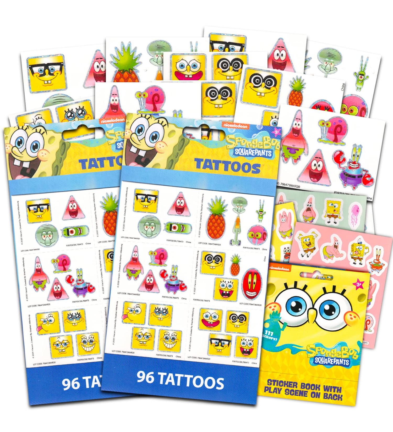 Spongebob Squarepants Temporary Tattoo Set for Kids - 192 Tattoos & Bonus Stickers, Spongebob Party Favors Bundle for Goodie Bags | Spongebob Party Supplies - Buy Online on GoSupps.com
