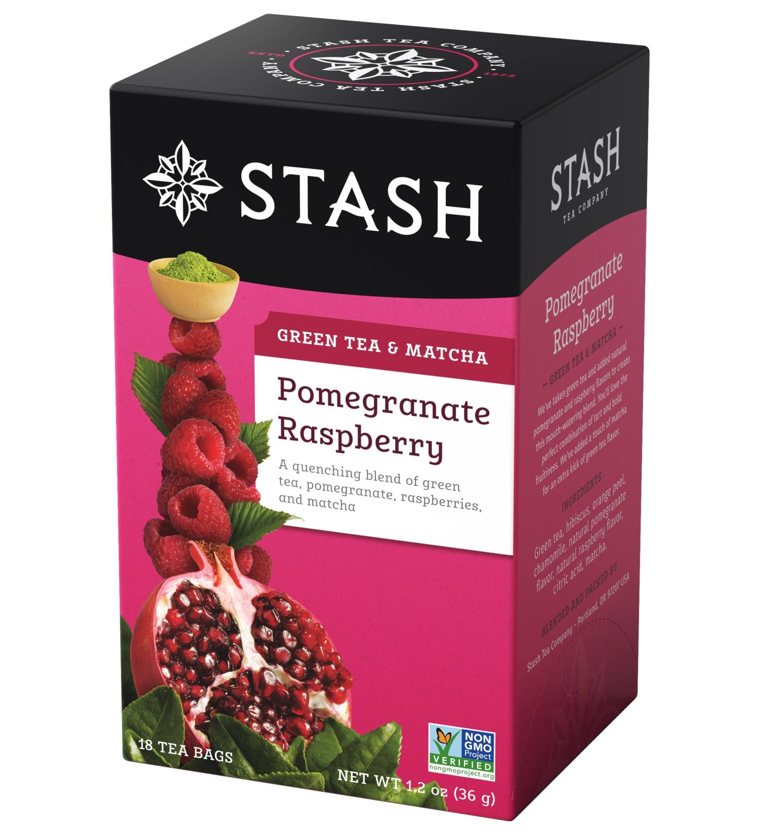 Stash Tea Green Tea & Matcha Pomegranate Raspberry - 18 Bags (1.2 oz) | Antioxidant Boost - Buy Online on GoSupps.com
