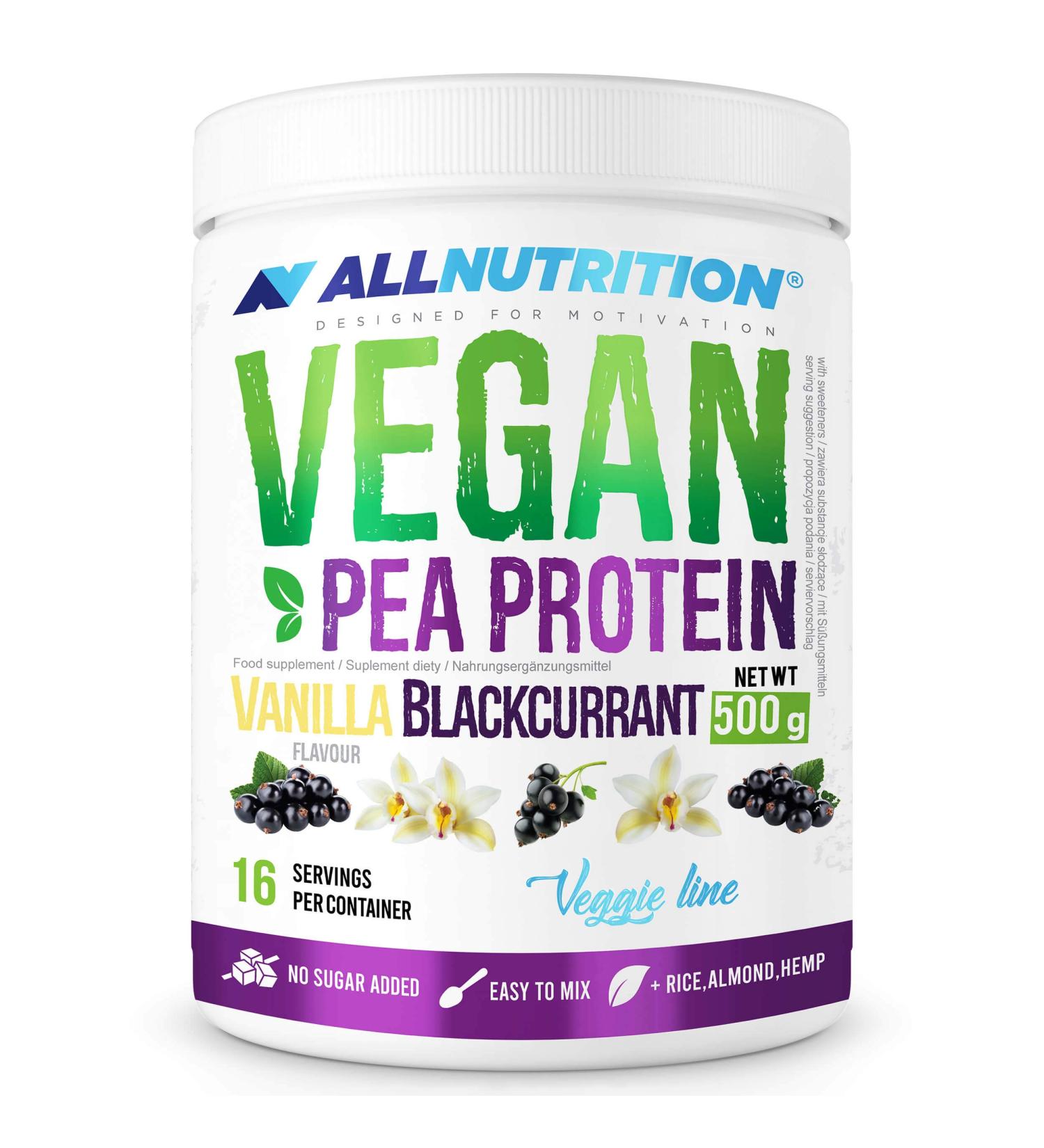 ALLNUTRITION Vegan Protein: Soy Isolate & 6 Plant-Based Proteins, 75% Pure Protein, Pea Vanilla Blackcurrant - Buy Online on GoSupps.com
