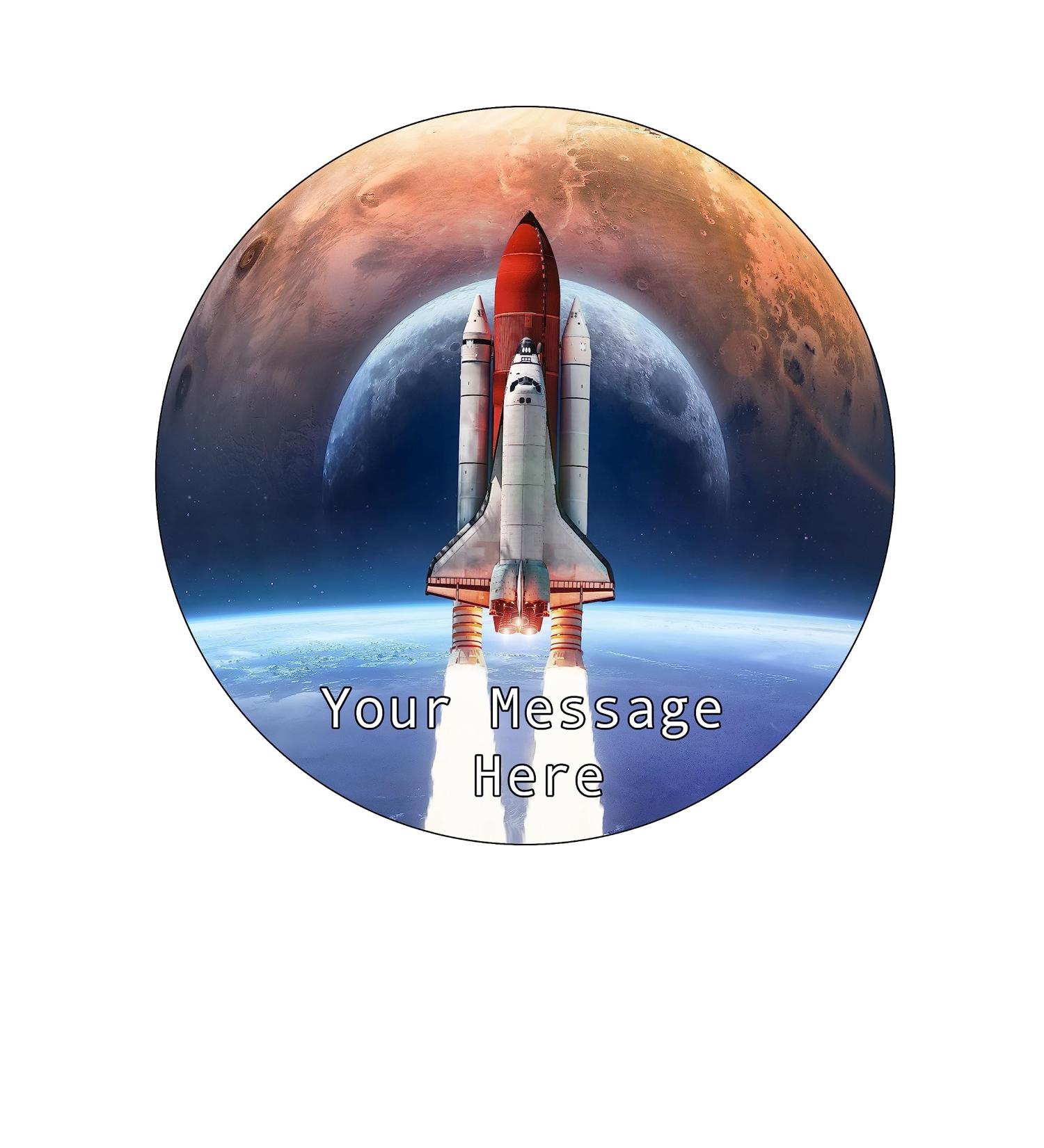 Orange Trading Dartmouth LTD A4 Edible Decor Icing Sheet PERSONALISED Space Rocket 7-8" Circle Cake Topper Decoration - Great for larger cakes