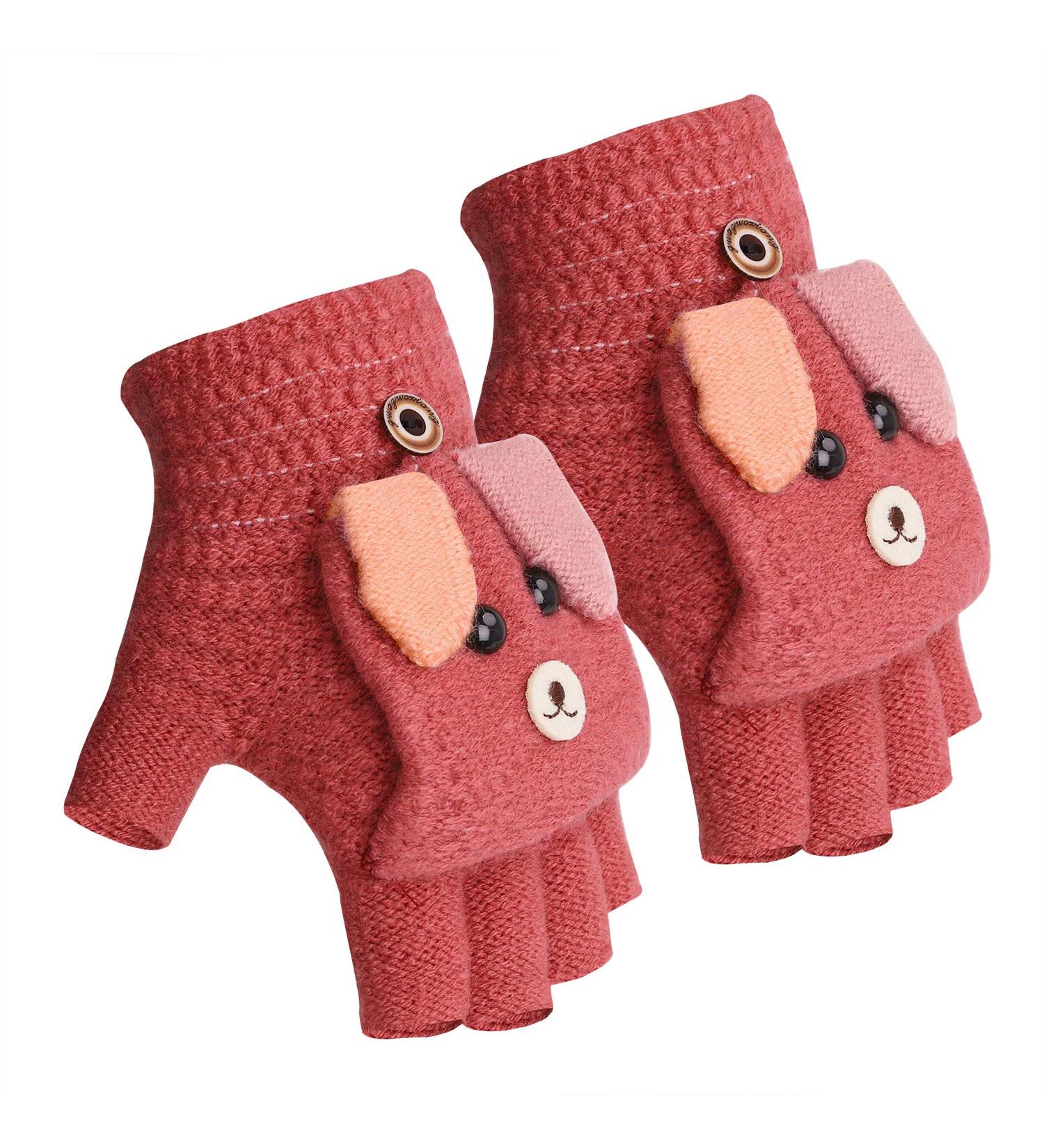 Kids Puppy Flip Top Half Finger Gloves for 3-8 Yrs - Puppy/Red - Buy Online on GoSupps.com