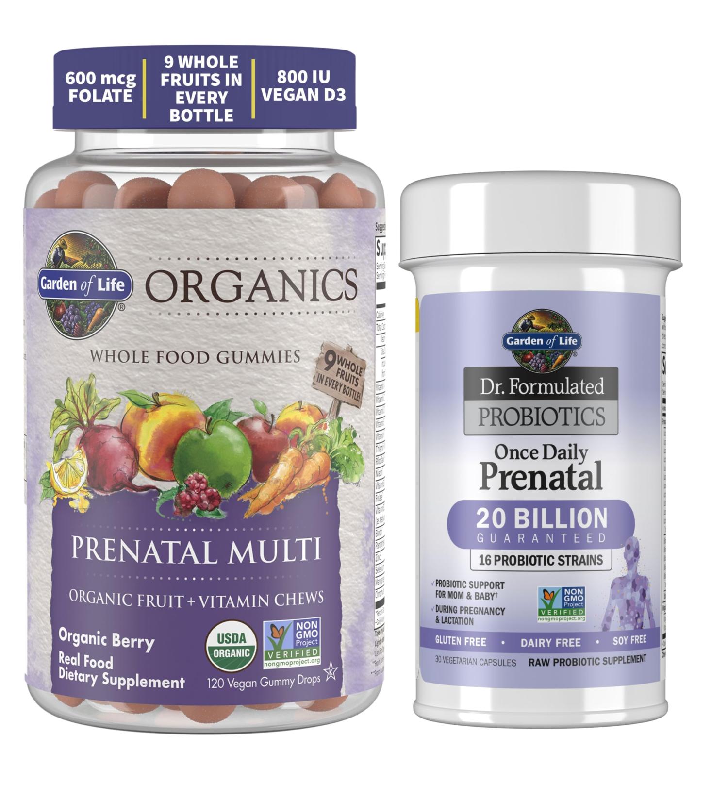 Garden of Life Organics Prental Multi Gummies 120ct & Dr. Formulated Once Daily Prenatal Probiotics 30ct - Buy Online on GoSupps.com