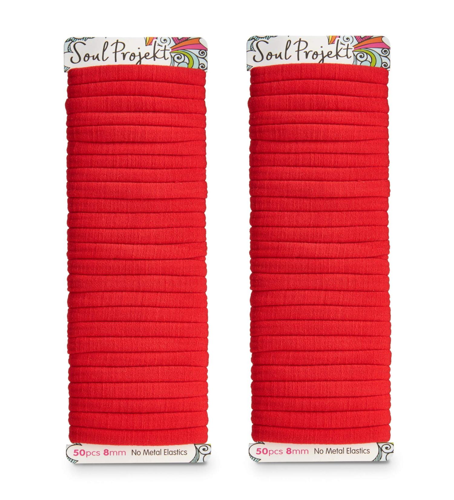 Soul Project Hair Ties - 50 Elastic Red Hair Bands No Metal 8mm - Perfect for All Hair Types - Ideal for Ponytails & Buns - Great for School Work & Gym - Women's Hair Accessories - Buy Online on GoSupps.com