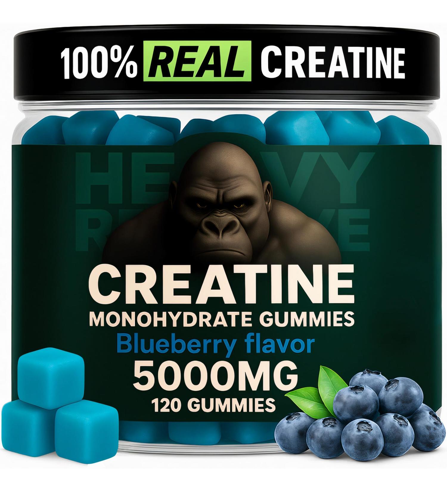 Creatine Monohydrate Gummies for Men & Women 5000mg - Blueberry 120 Count for 30 Servings | Low Calorie Formula | Muscle Builder and Energy Boost | Pre-Workout Supplement Chewable Creatine Gummies - Buy Online on GoSupps.com