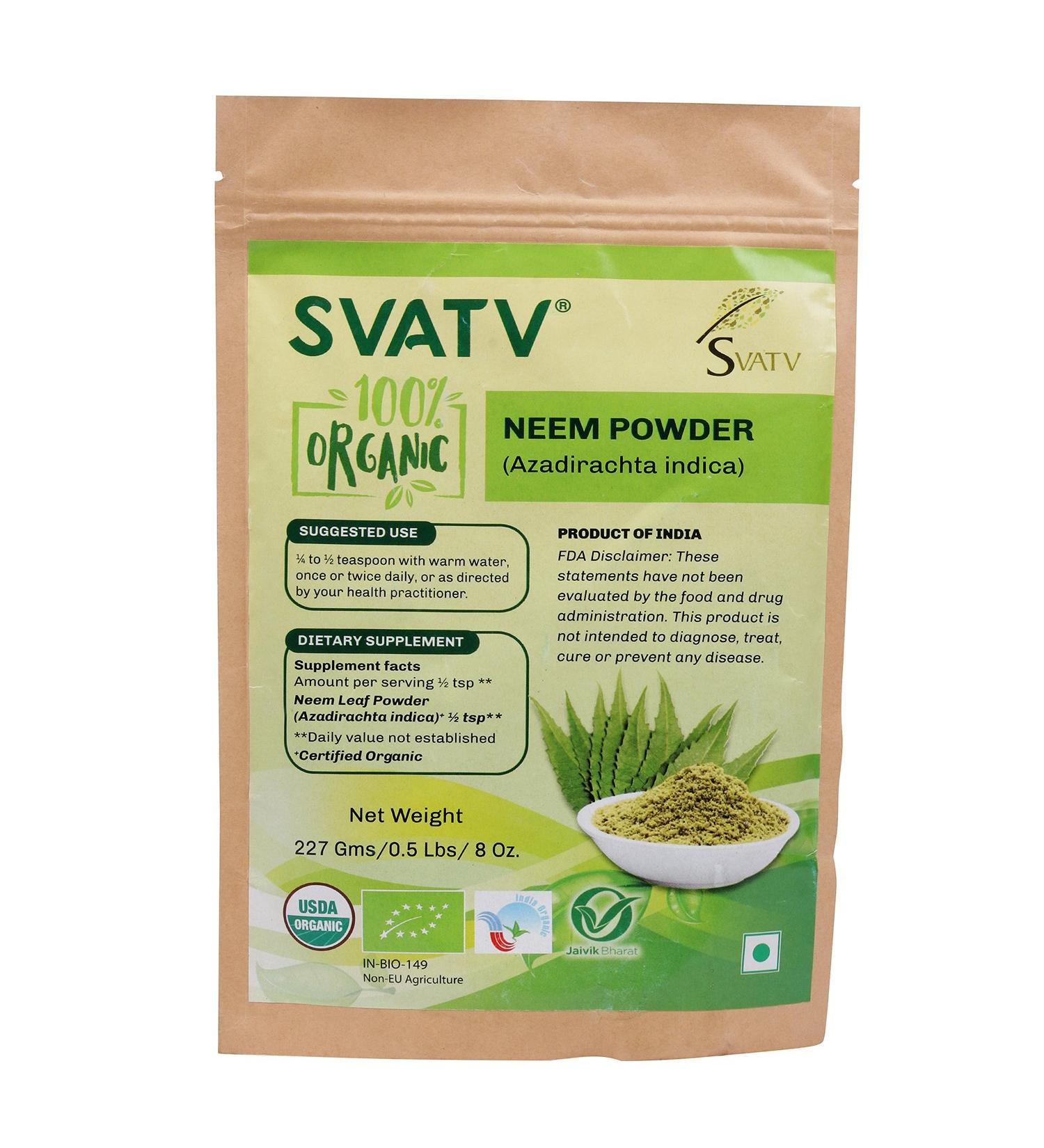 SVATV Organic Neem Powder 8oz - USDA Certified | Ayurvedic Neem Leaf Powder for Healthy Skin, Hair & Detox - Buy Online on GoSupps.com