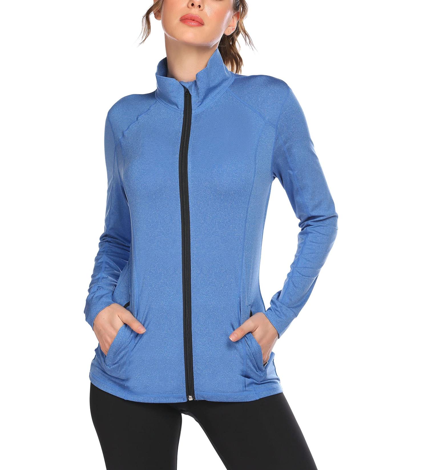 ELESOL Women's Full Zip Workout Track Jacket - Blue Heather, Small (S-XXL) - Buy Online on GoSupps.com