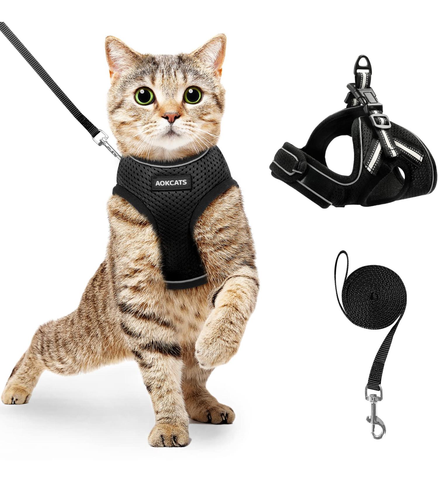 AOKCATS Escape Proof Cat Harness and Leash Set - Reflective Strips, Adjustable Comfort - Small Cat, Kitten - Black, Medium - Buy Online on GoSupps.com