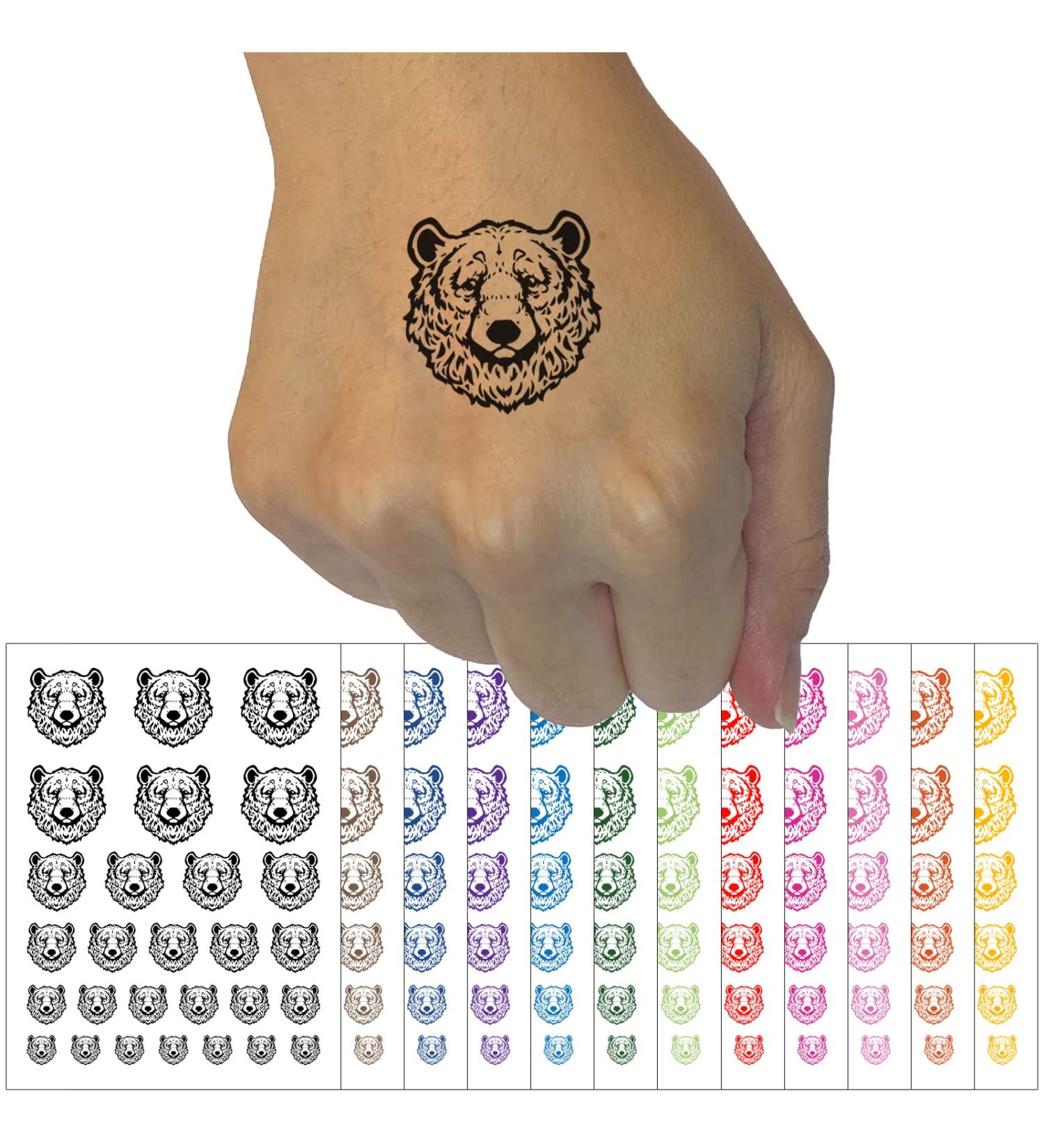 Realistic Black Bear Head Temporary Tattoo - Water Resistant Fake Body Art Set in Dark Blue - 1 Sheet - Buy Online on GoSupps.com