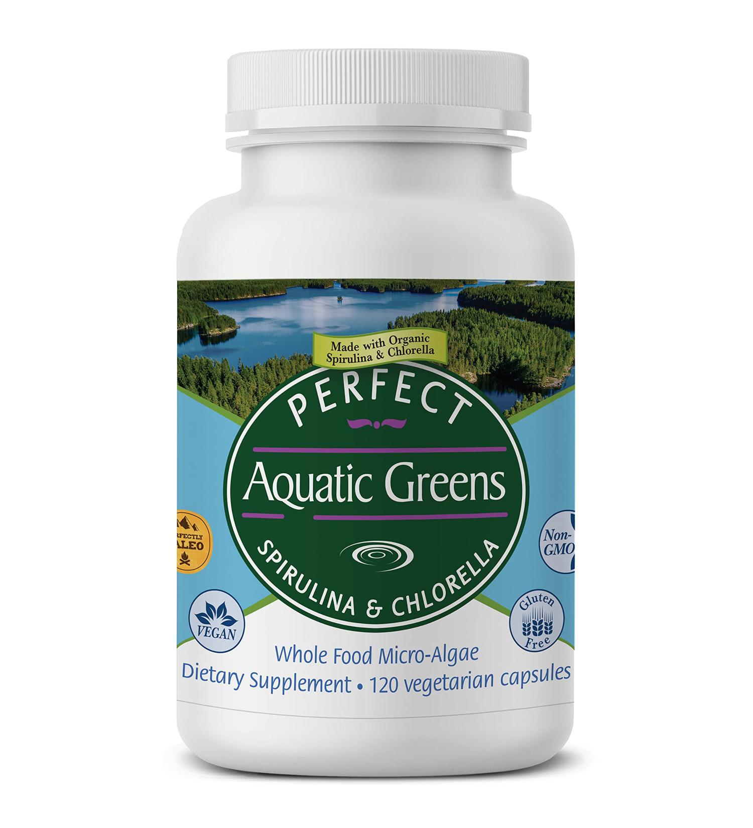 Perfect Supplements Perfect Aquatic Greens 120 Vegetable Capsules Organic Spirulina and Chlorella Supplement Nutritious Superfood - Buy Online on GoSupps.com