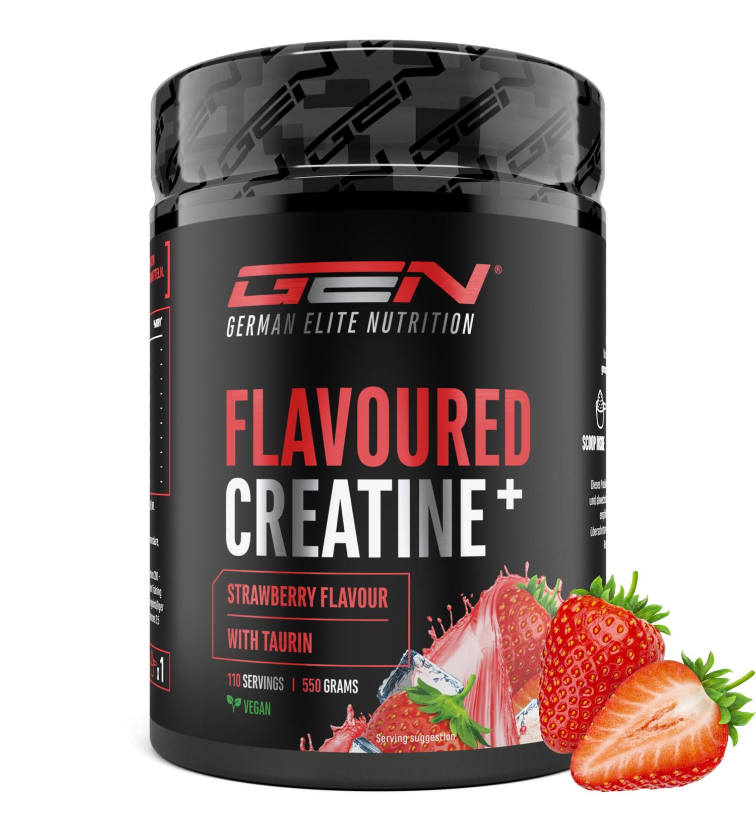 Flavoured Creatine poudre - 550 g - cr atine monohydrate + L-taurine - cr atine micronis e aromatis e - sans sucres & excellente solubilit - v gane (Strawberry) - Buy Online on GoSupps.com