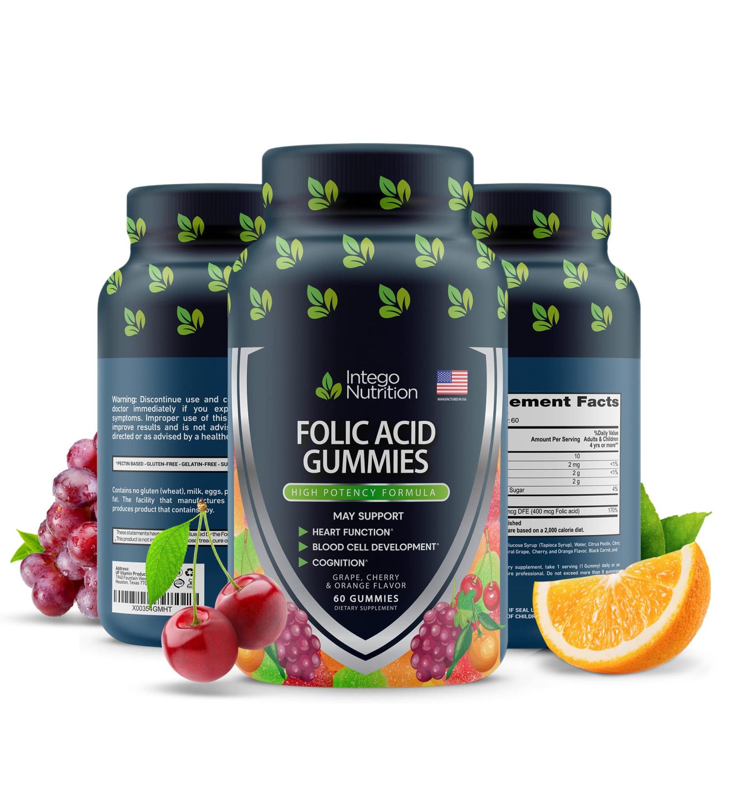 Folic Acid Gummies for Women - Vegan Prenatal Vitamins with Folic Acid and Vitamin C - 60 Chewable Fruit Flavored Gummies - Buy Online on GoSupps.com
