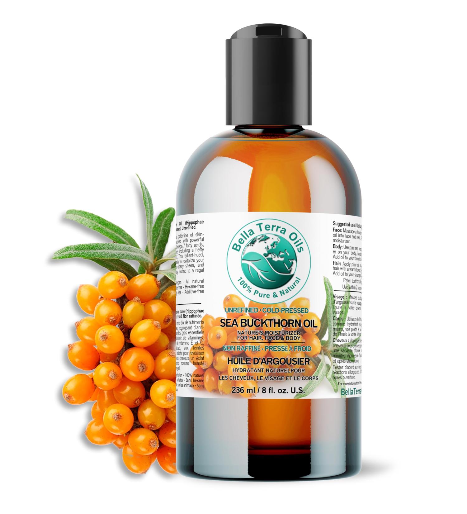 Pure Sea Buckthorn Oil 236 ml Unique Nutrient Blend Nourishing Non-Greasy Radiant Glow for Skin Softness for Hair Bella Terra Oils  - Buy Online on GoSupps.com
