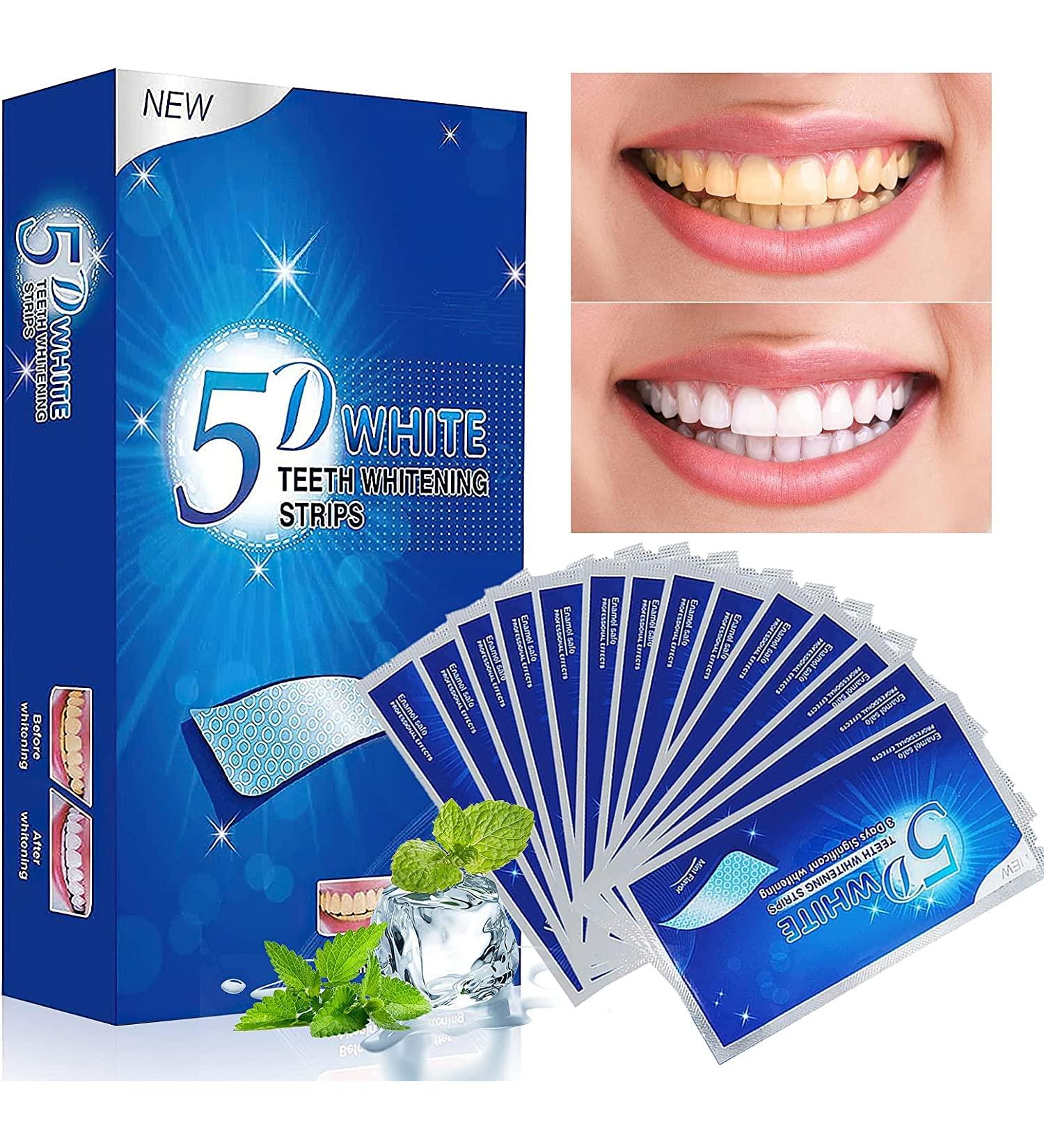 5D White Teeth Whitening Strips Kit - Enamel Safe Professional Effects for Sensitive Teeth - Remove Yellow Stains Effectively - Buy Online on GoSupps.com