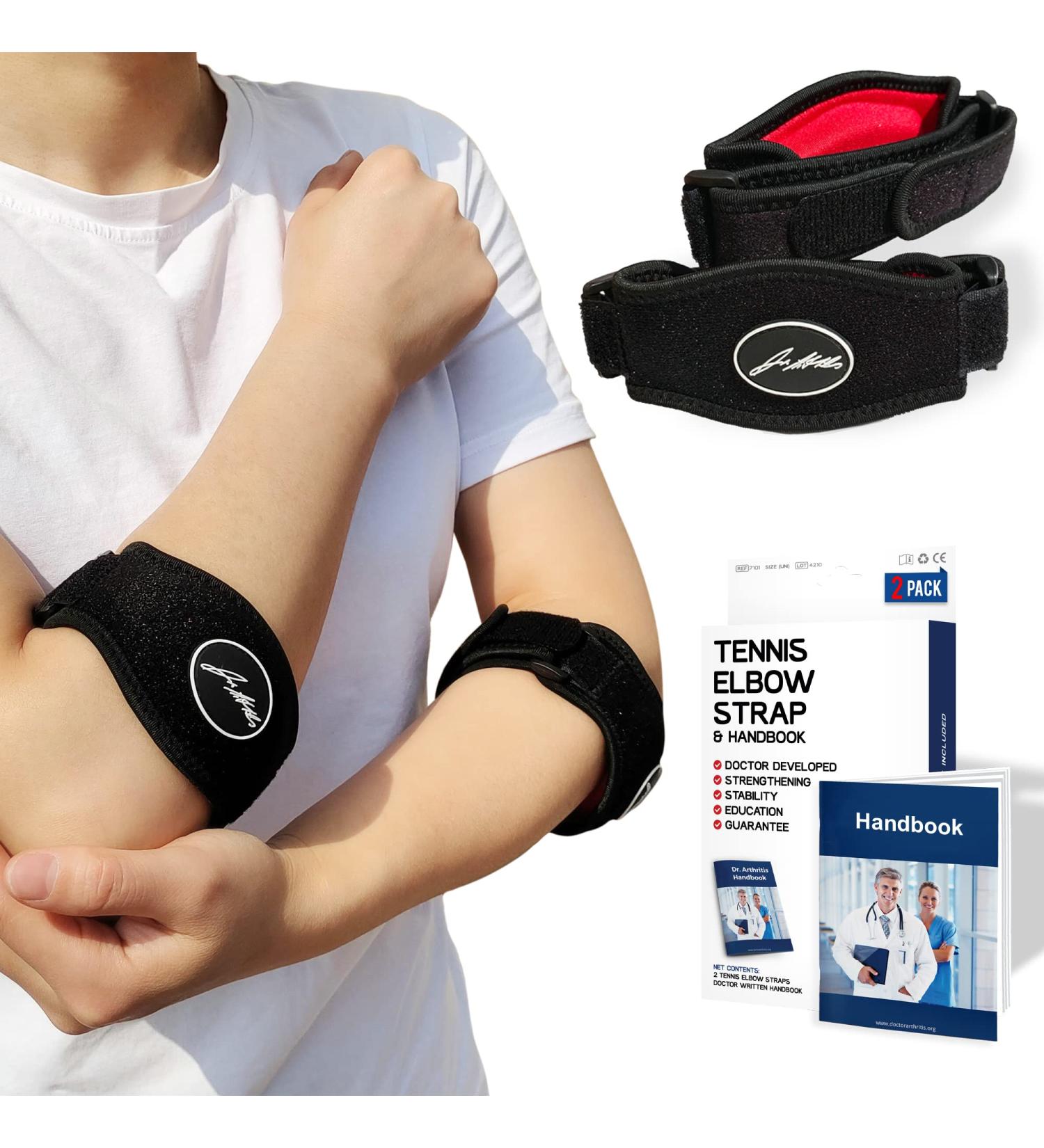 Dr. Arthritis Adjustable Elbow Bandage - Tennis & Golfer's Arm Support | Black Pair for Left & Right Arm - Buy Online on GoSupps.com