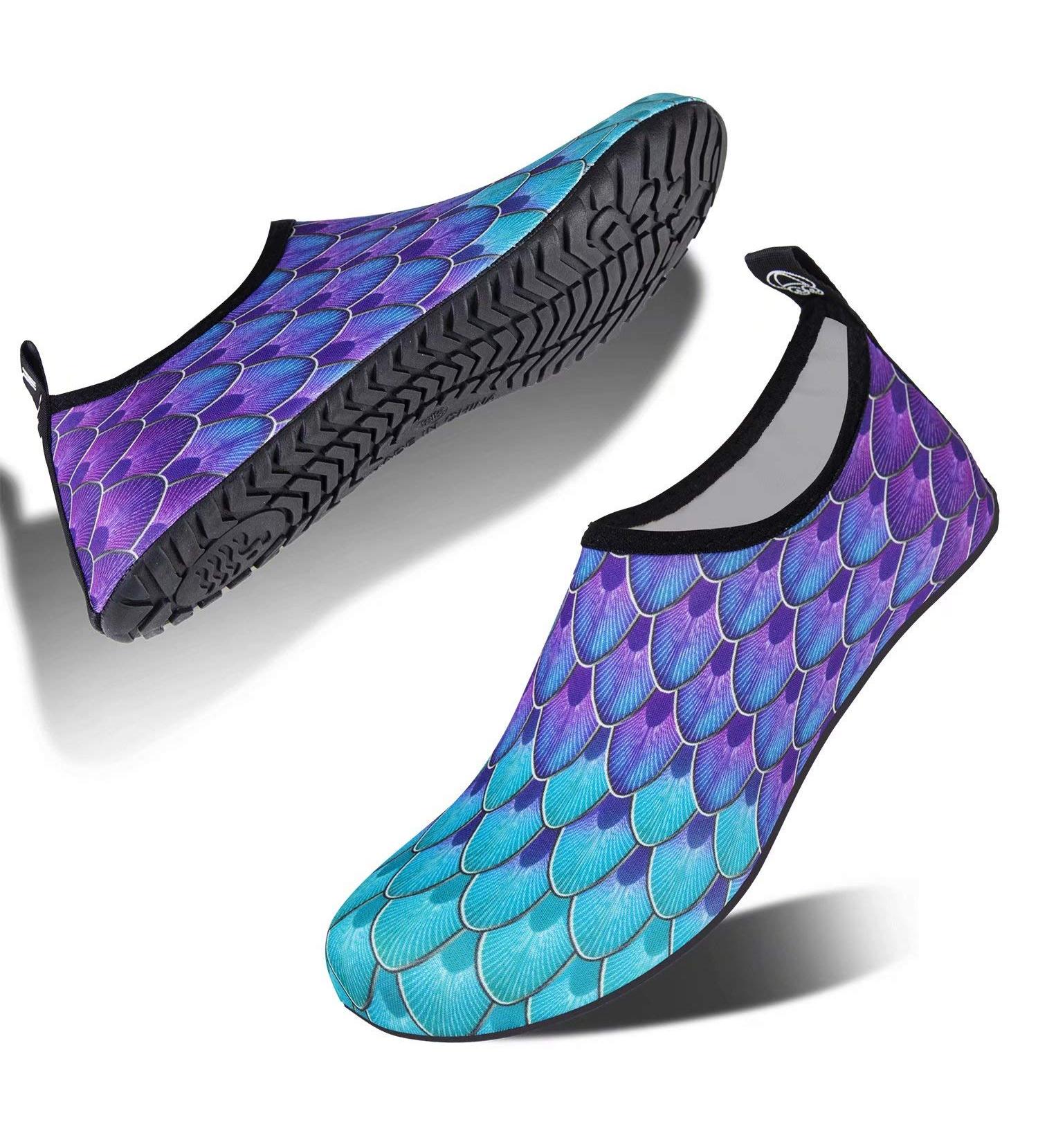 Quick-Dry Water Shoes - Barefoot Aqua Socks for Pool, Beach, Yoga - Women/Men 9-10 Women/7.5-8.5 Men - Fish-scale/Blue-green - Buy Online on GoSupps.com