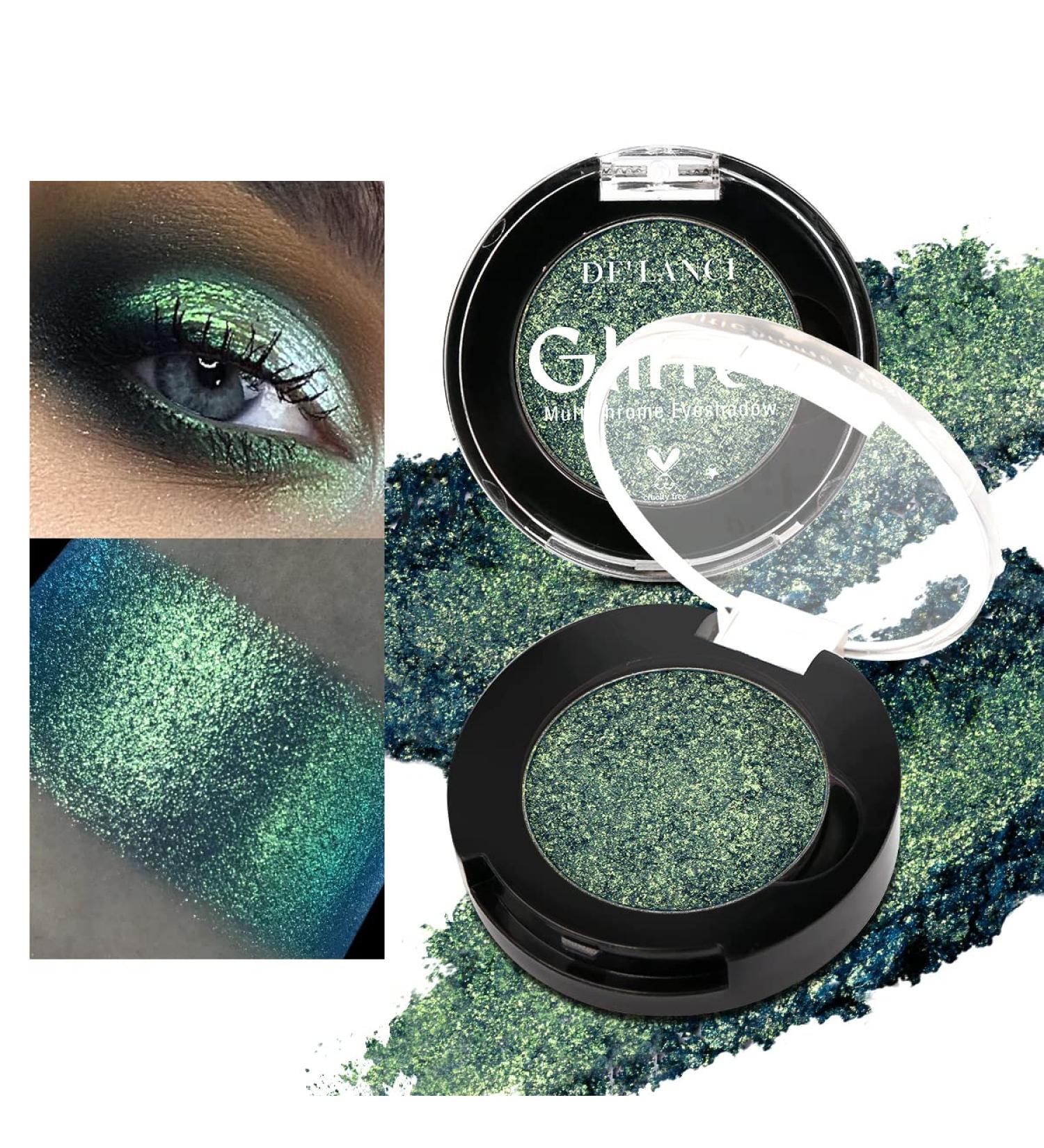 DE'LANCI Glitter Holographic Chameleon Eye Shadow for Blue Eyes - Highly Pigmented, Long Lasting Cream Eyeshadow - Multichrome Green Gold - Vegan & Cruelty-Free - Travel Size 6D - Buy Online on GoSupps.com