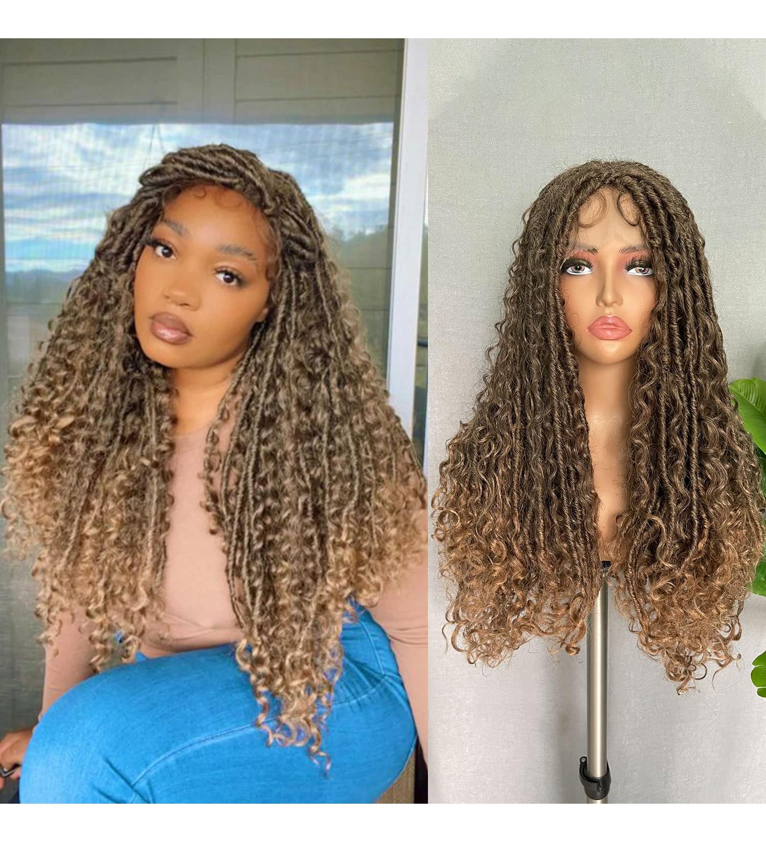 SOKU 28 Lace Front Faux Locs Braided Wig - Ombre Brown Mixed Bohemian Curly Hair - Hand-Braided Lightweight Synthetic Crochet Braids with Baby Hair - Perfect Gift for Women - Halloween Ready (1-MT4/27) - Buy Online on GoSupps.com