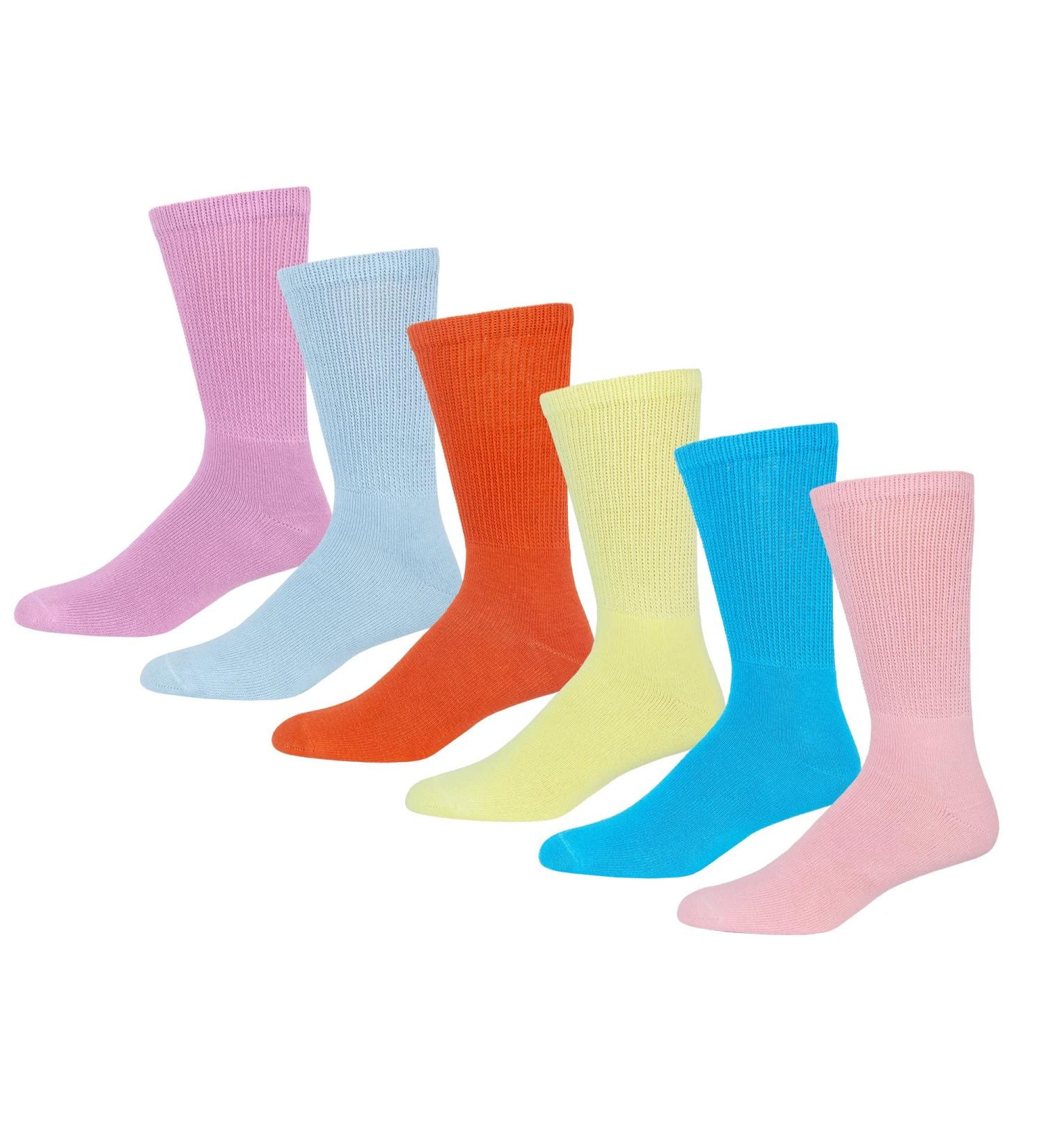 Premium Colorful Cotton Crew Diabetic Socks (6 Pairs) - Non-Binding & Comfortable, Fits Shoe Size 6-11 | Supercolors - Buy Online on GoSupps.com