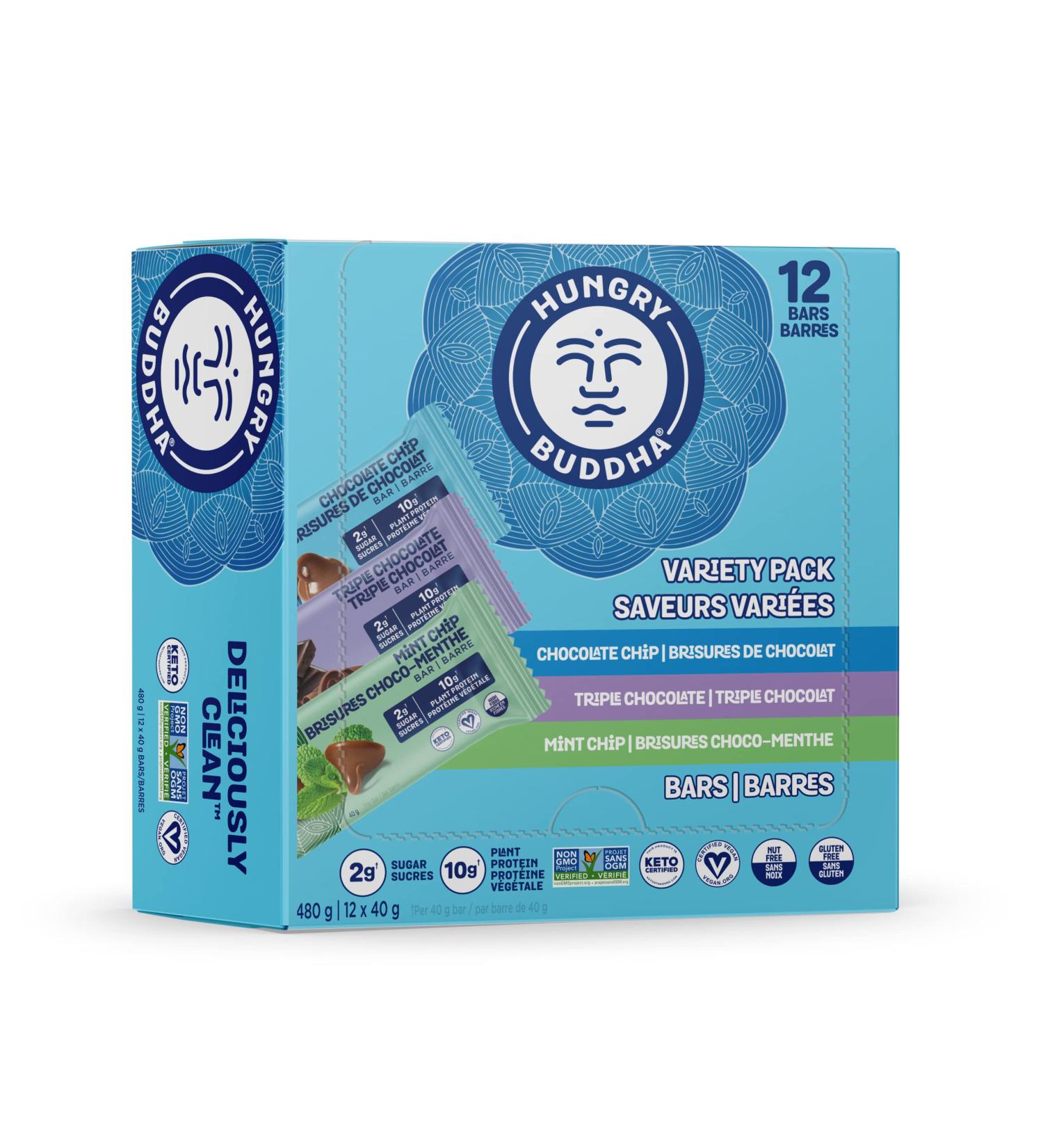 HUNGRY BUDDHA Bars - Plant Based Protein Bars - Vegan Nutrition Bars - Low Sugar Healthy Snacks - Gluten Free Snack Bars - Peanut Free - Protein Bar - Keto Bar - 12 Count Chocolate Lovers Variety Pack Chocolate Lovers Pack - Buy Online on GoSupps.com