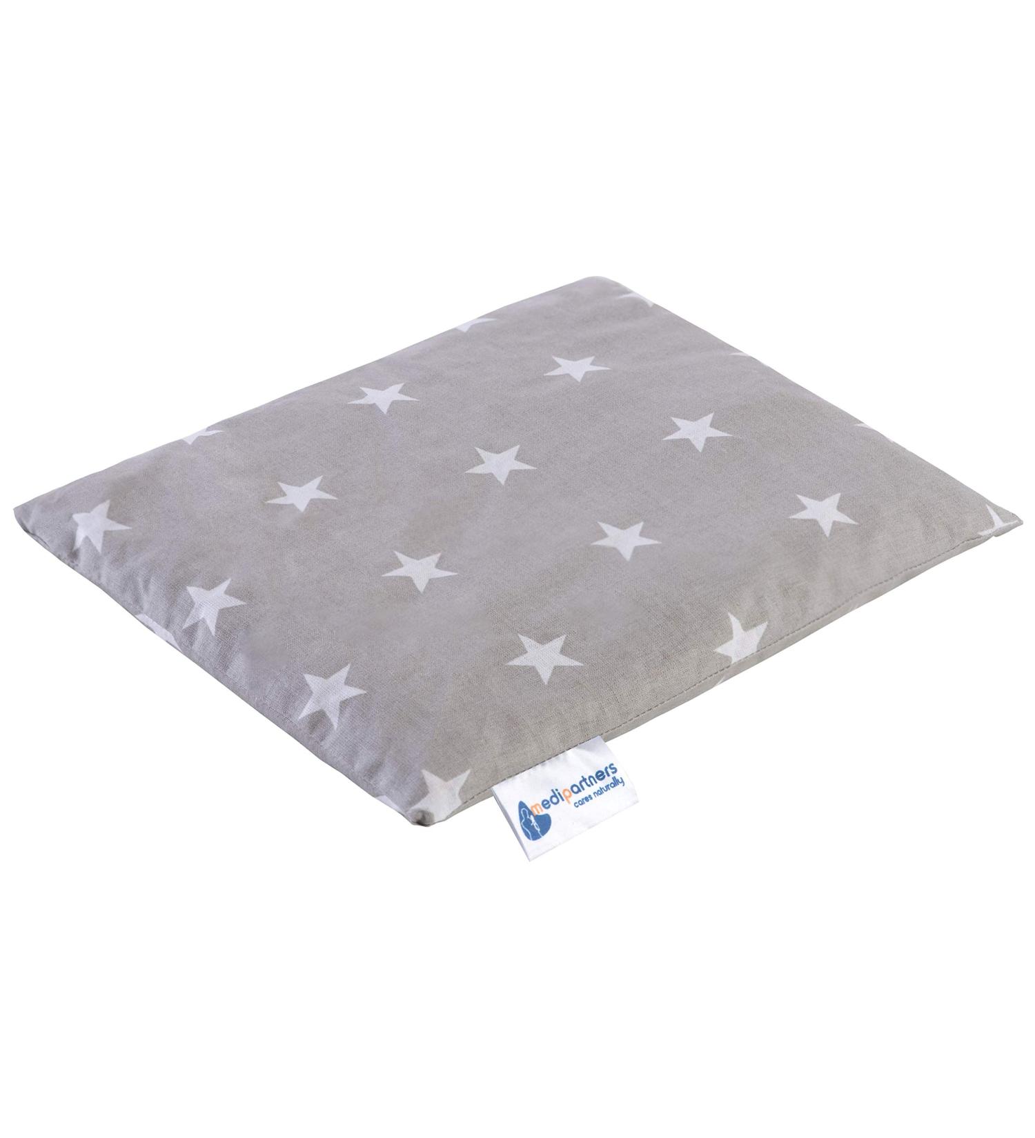 Medi Partners Cherry Core Pillow - 100% Cotton Thermal Pillow 20x25cm | KO Nature Heat & Cold Therapy Massage - Large Size with White Stars on Gray - Buy Online on GoSupps.com