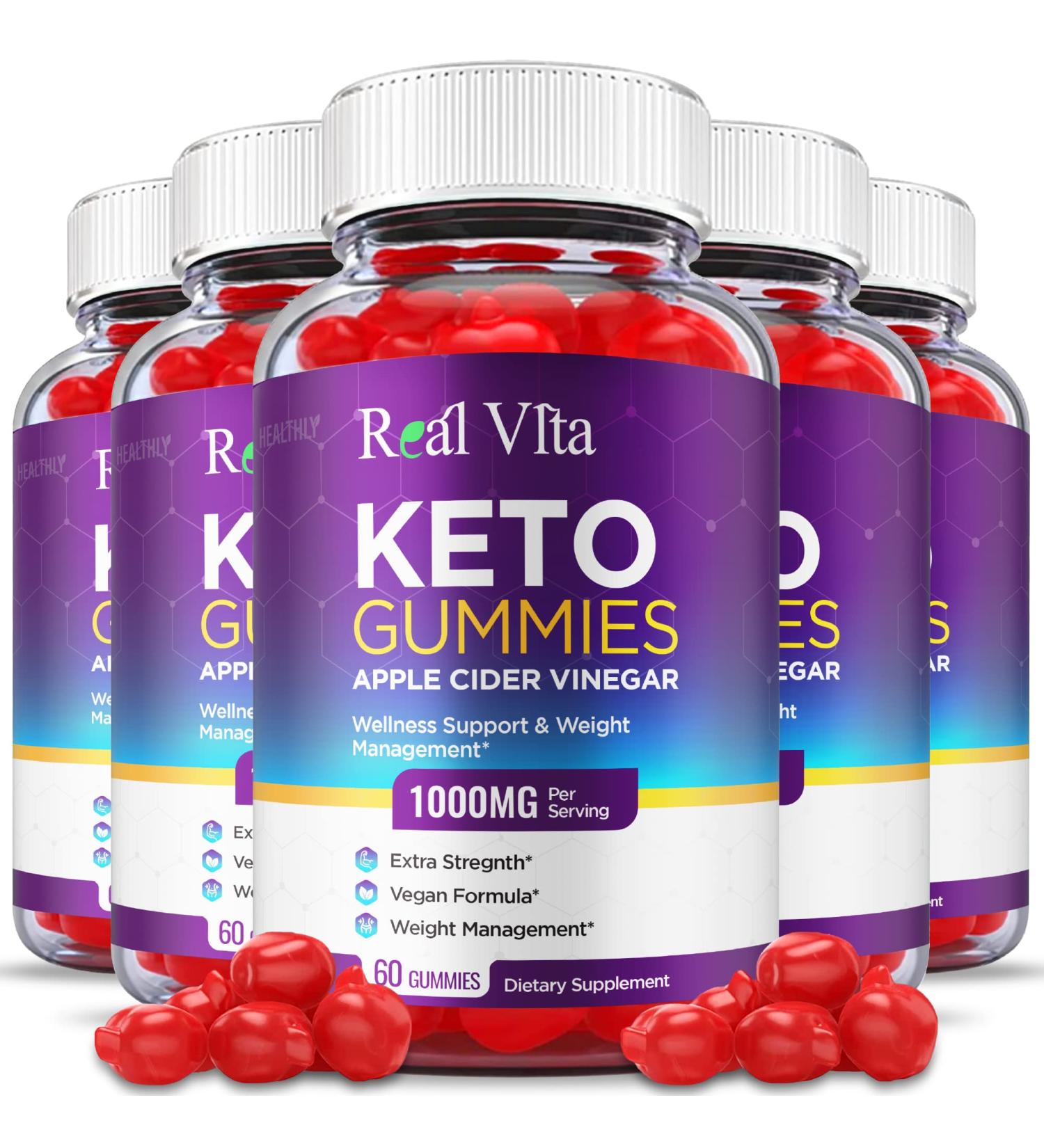Real Vita Keto Gummies - 5 Pack - Vegan Formula with ACV for Weight Loss - 300 Gummies - Buy Online on GoSupps.com