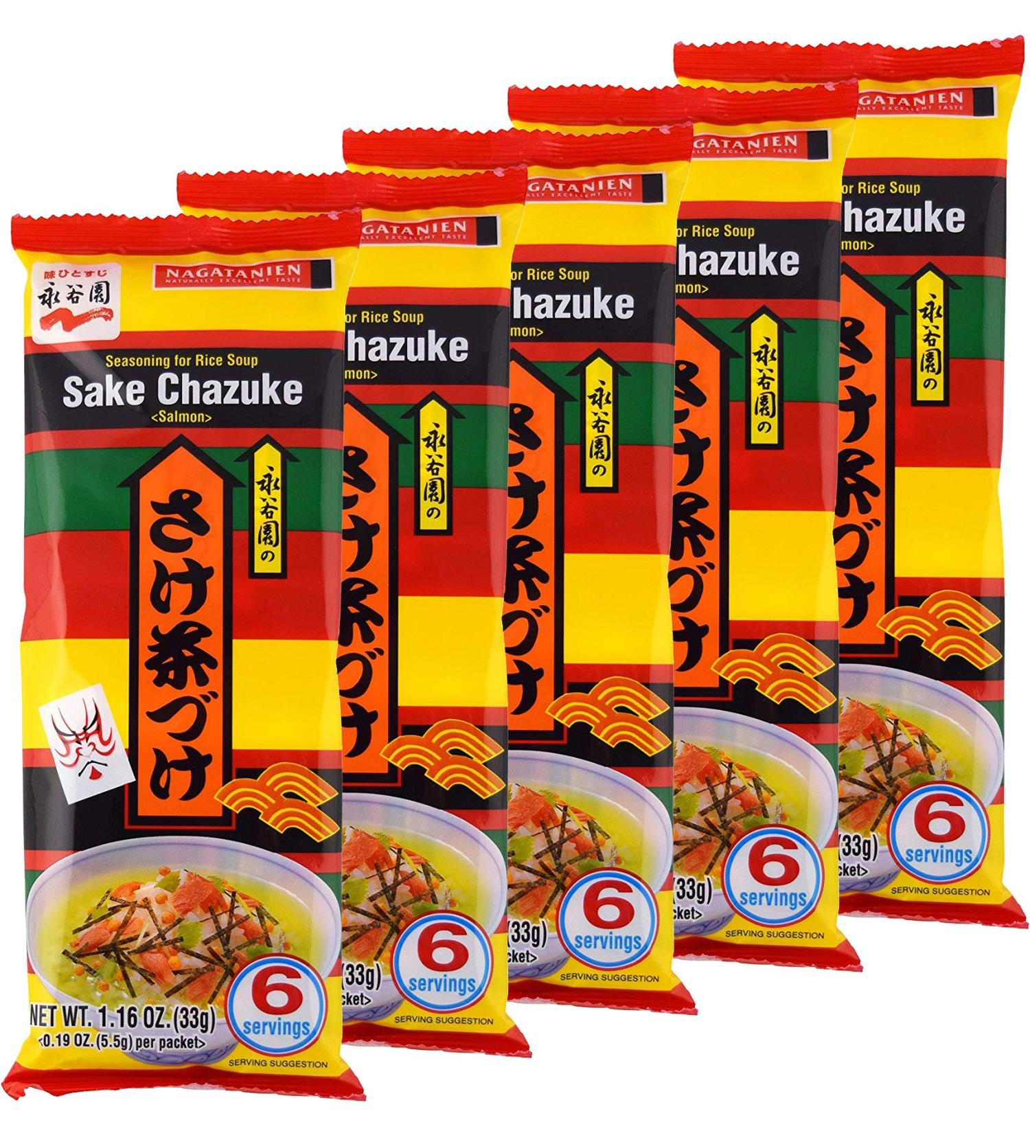 Nagatanien Sake Chazuke 6pcs Salmon Flavor 1.16oz (5 Pack) 1.16 Ounce (Pack of 5)