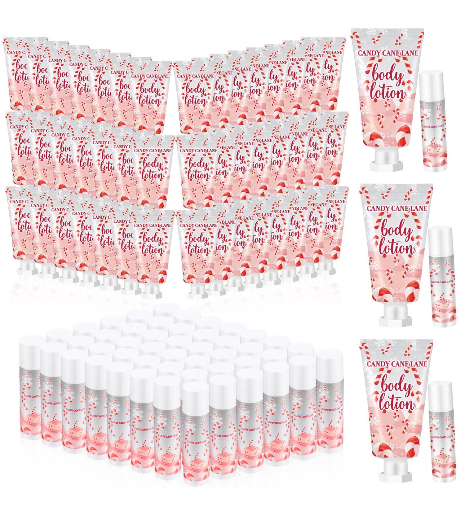 48 Set Christmas Candy Peppermint Cane Body Lotion & Lip Balm - Bulk Travel Size Moisturizing Gift for Dry Skin | Holiday Essentials for Women & Men - Buy Online on GoSupps.com