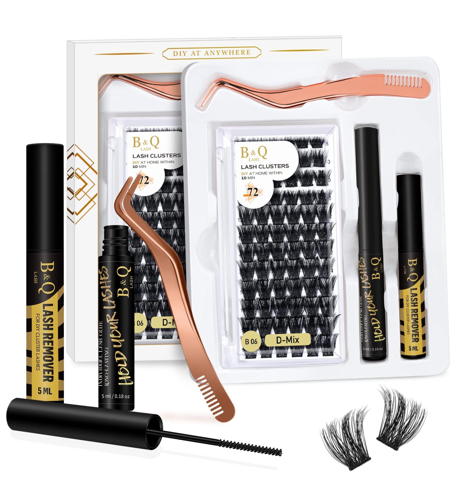 B&Q Eyelash Extension Kit B06 - 72Pcs Individual Lashes DIY Cluster Kit with Tweezers and Bond Remover | D-8-16 MIX B 06-Kit - Buy Online on GoSupps.com