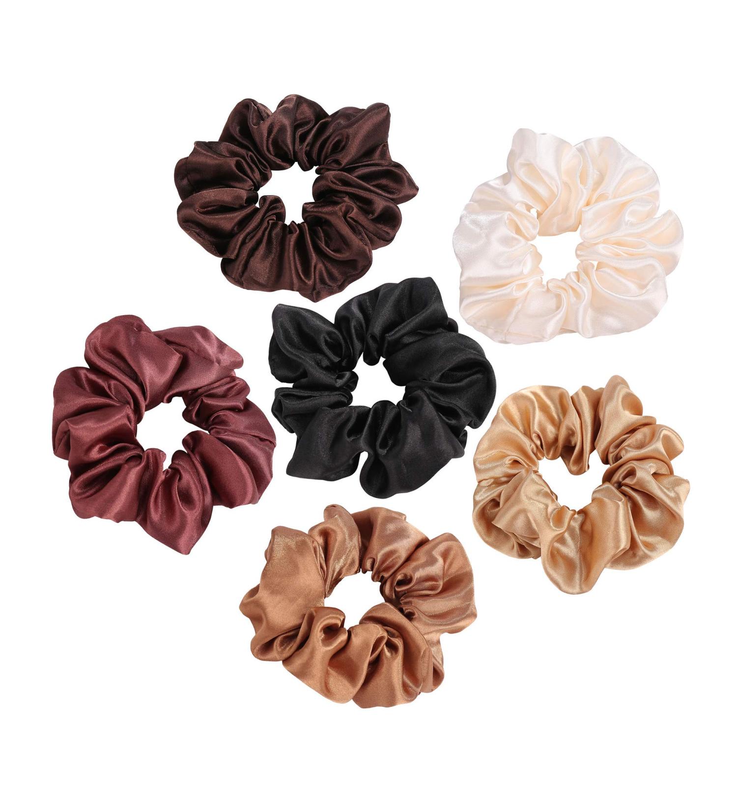 Satin Hair Scrunchies 6 Pack - Soft Elastic Ties for Big Ponytails in Color 1 - Buy Online on GoSupps.com
