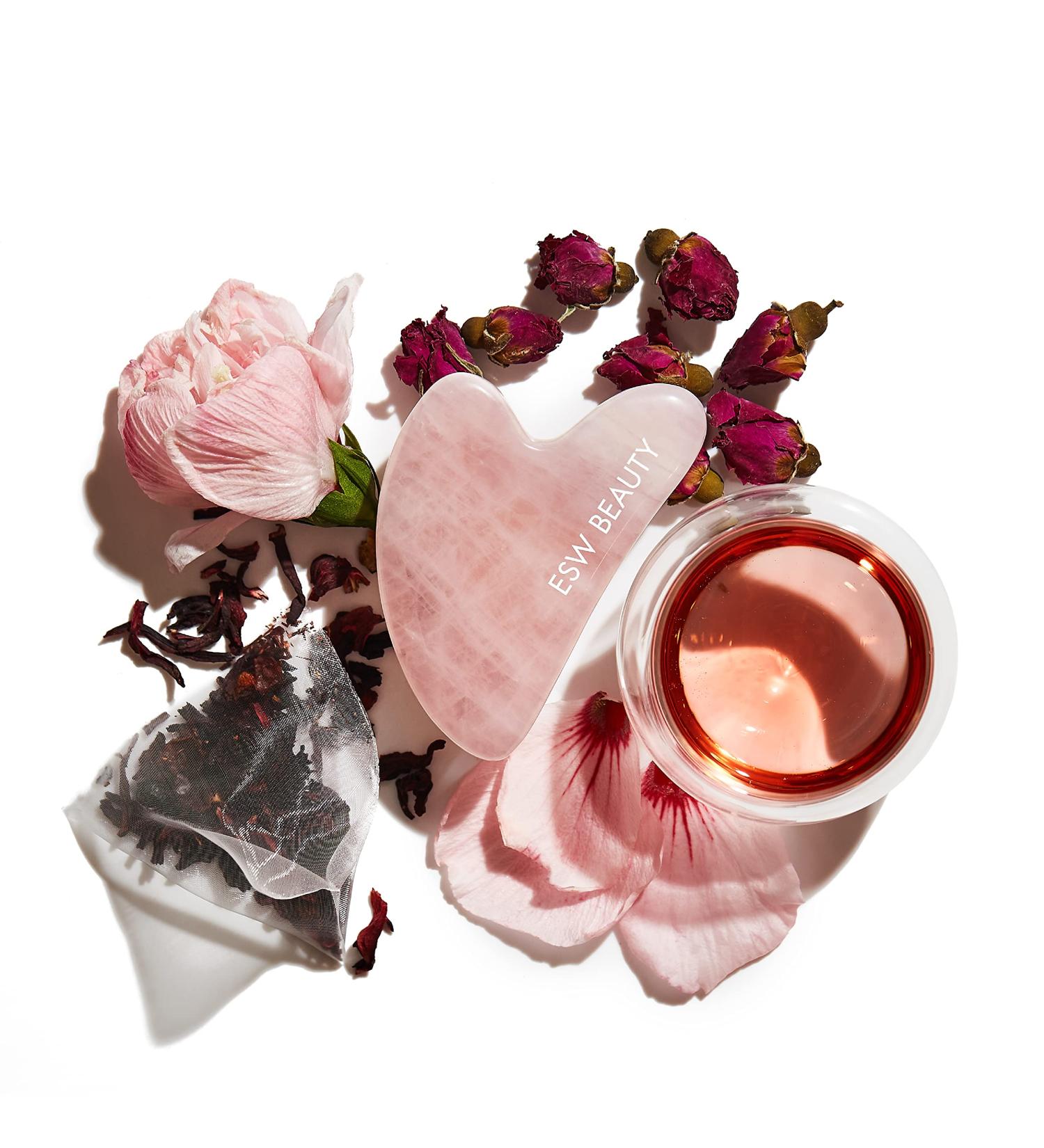 ESW Beauty Hibiscus White Tea Rose Quartz Gua Sha - Revitalize Your Skin Naturally | Shop Internationally - Buy Online on GoSupps.com