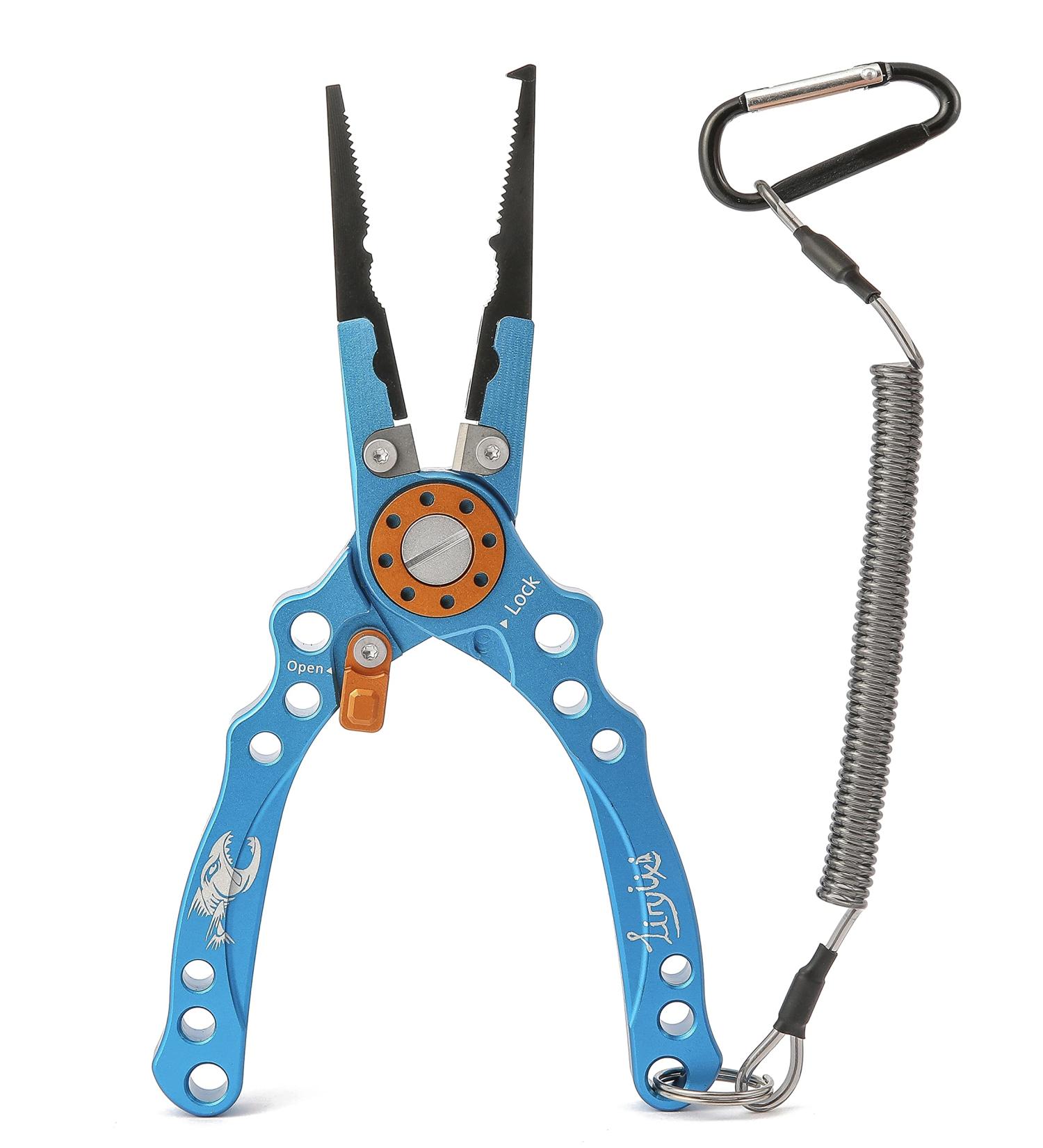Saltwater Resistant Fishing Pliers Set | Multi-Purpose Tools with Hook Remover | Split Ring Pliers with Sheath and Lanyard | Ice Fishing Gear | for Men | Blue - Buy Online on GoSupps.com