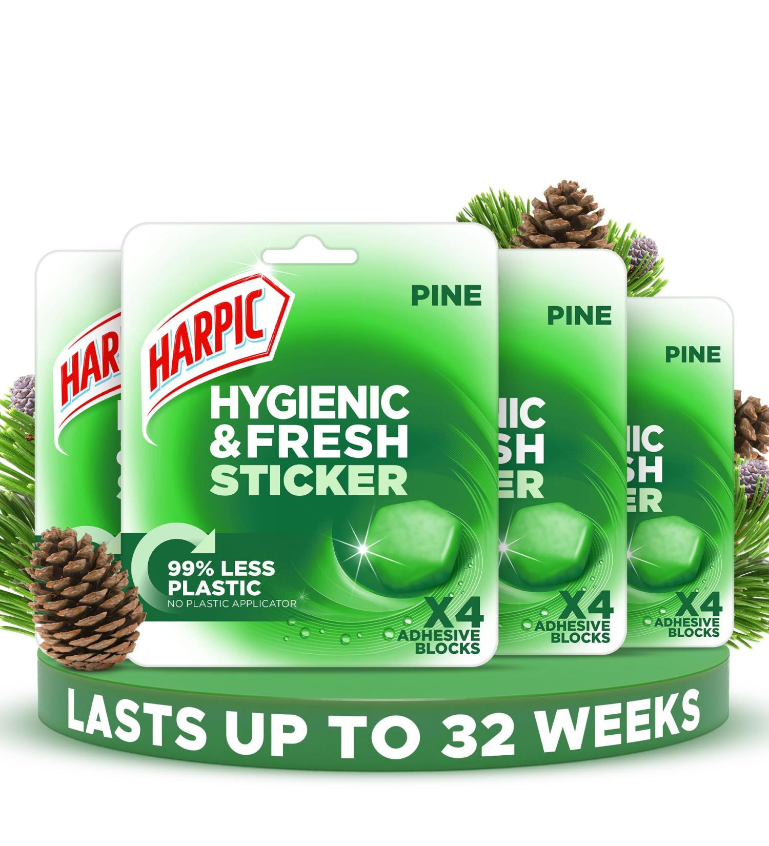 Harpic Hygienic Fresh Sticker Adhesive Toilet Block Green - Pine 4 Packs of 4 stickers. Toilet Freshener No Plastic Applicator. 4 count (Pack of 4) - Buy Online on GoSupps.com