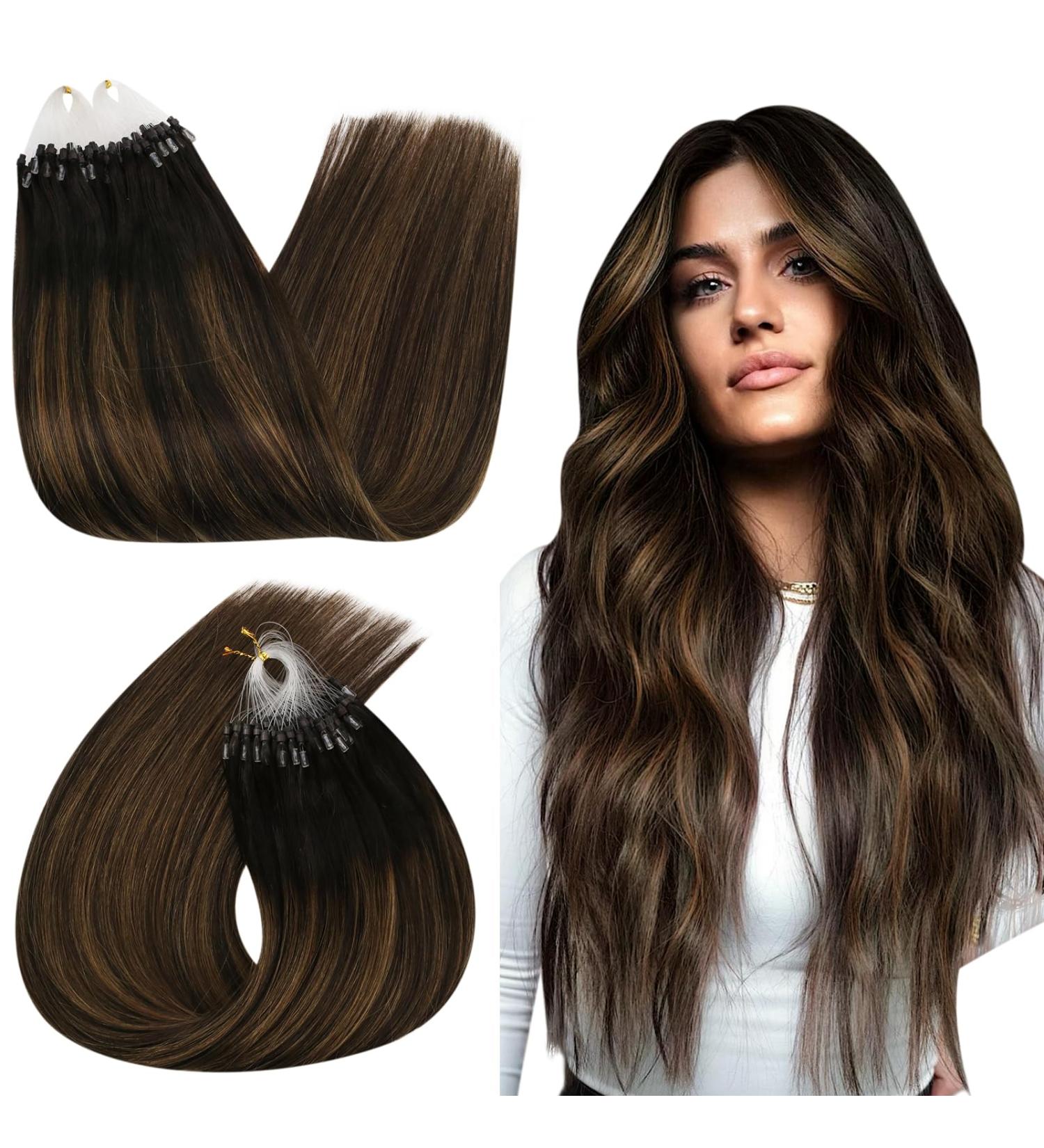 Ugeat Remy Microring Extensions - Brown Balayage Real Hair 50g (40cm & 50cm) | Dark Brown Ombre & Microring #2/6/2 - Buy Online on GoSupps.com