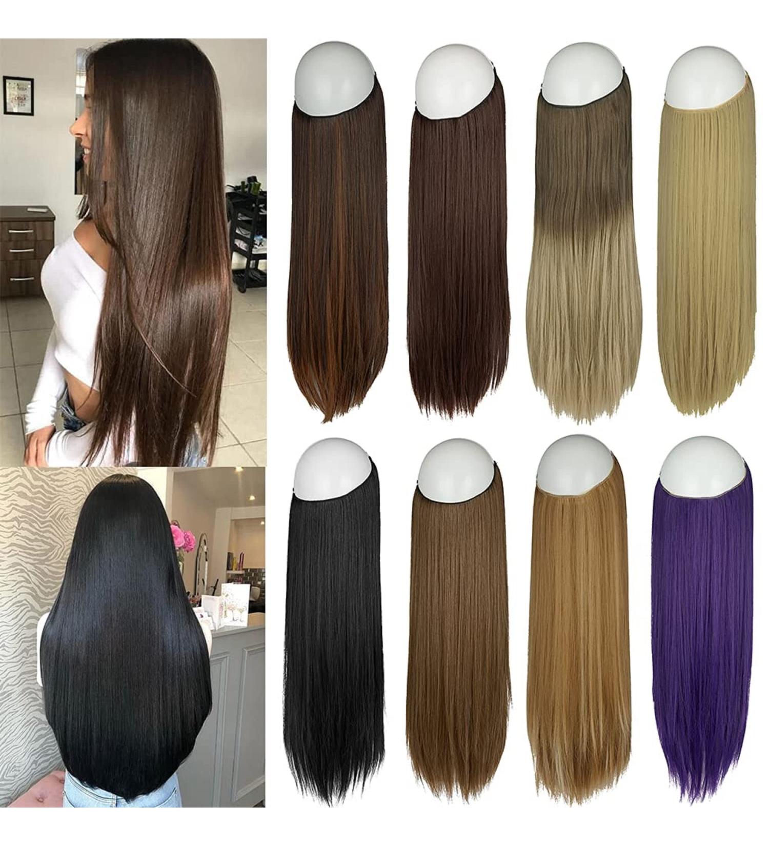 Buy Hidden Halo Hair Extensions - Invisible Wire Curly & Straight Synthetic Hair 22 Inch Dark Black - Pack of 1 - Buy Online on GoSupps.com