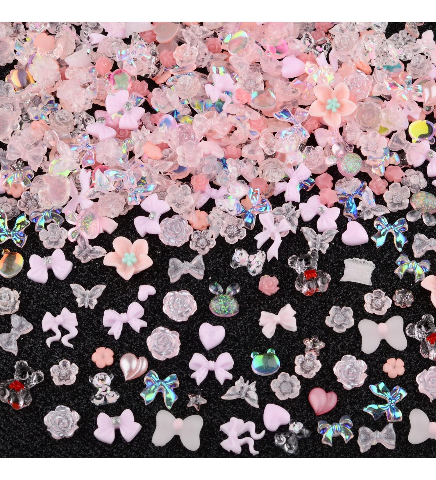 Sinyanail 100pcs Pink Acrylic Nail Charms Mixed AB Rhinestones Crystals for Nail Art DIY - Buy Online on GoSupps.com