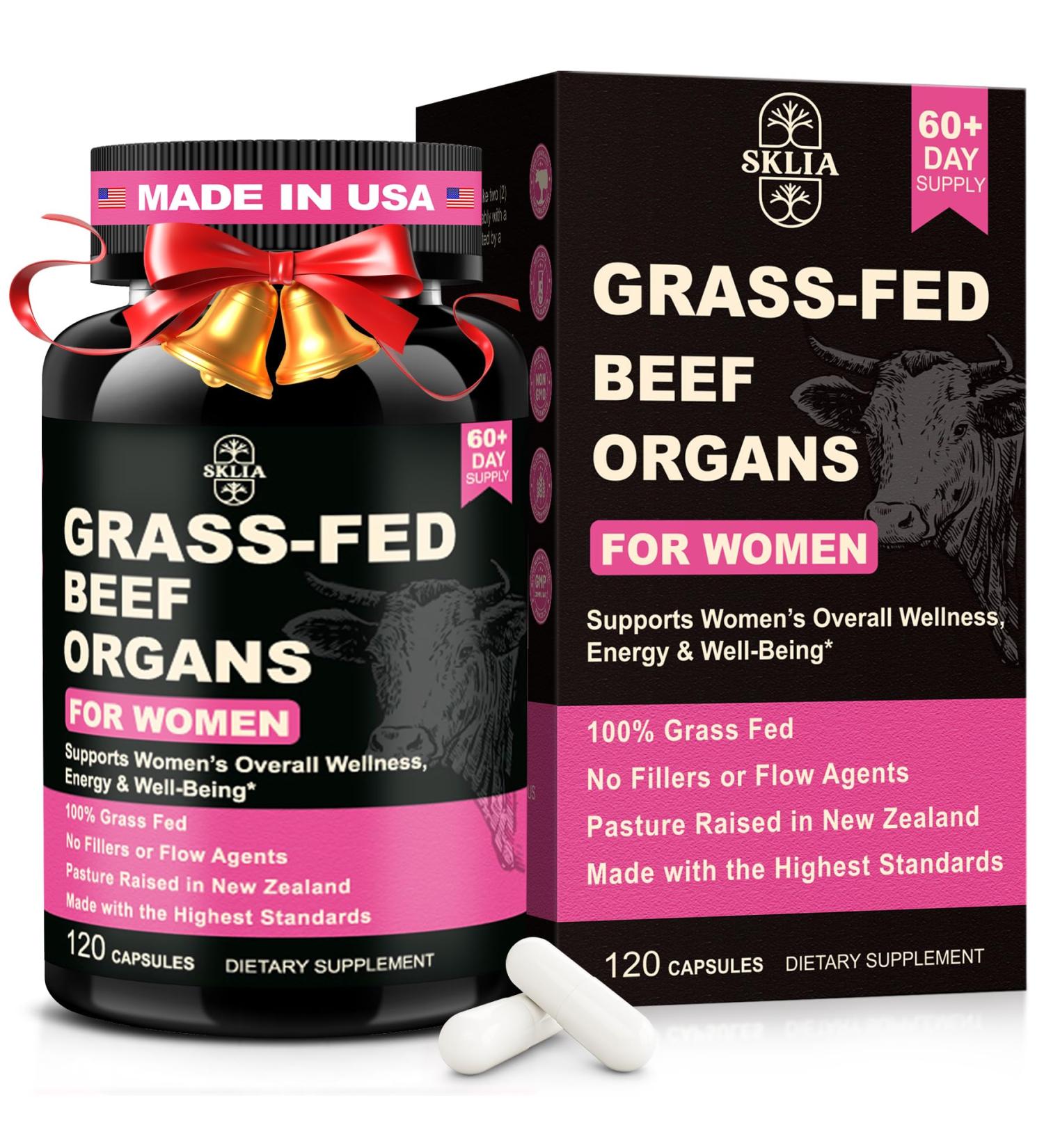 Beef Organ Supplement for Women - Beef Liver, Kidney, Heart, Uterus Tissue, Ovary | Supports Women's Overall Energy and Wellness | Grass Fed, Pasture Raised in New Zealand, 120ct,1P 120 Count (Pack of 1) - Buy Online on GoSupps.com