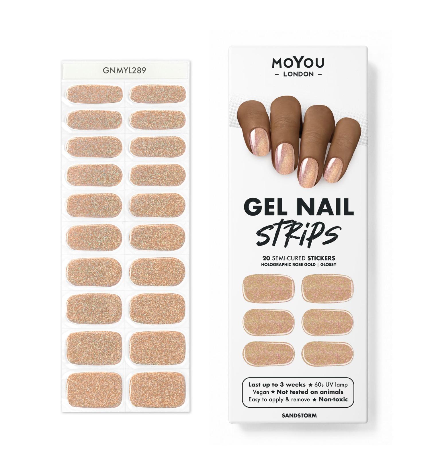 MOYOU LONDON Semi-Cured UV Gel Strips - 20 Pieces - Gel Nail Foils UV Curing for Salon Quality Manicure - Sandstorm