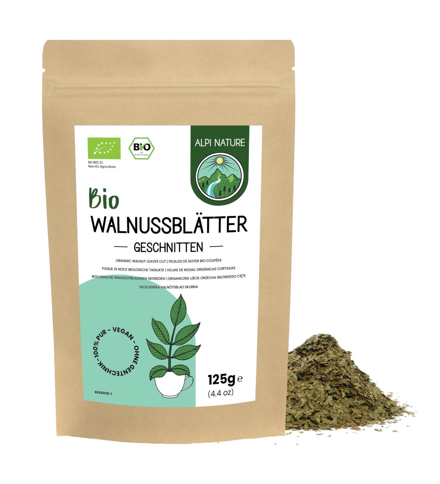 Alpi Investment OOD Walnut leaf tea BIO 125g from Alpi Nature loose tea organic walnut leaves dried and cut for preparing walnut leaf tea walnut leaf tea and herbal tea - Buy Online on GoSupps.com
