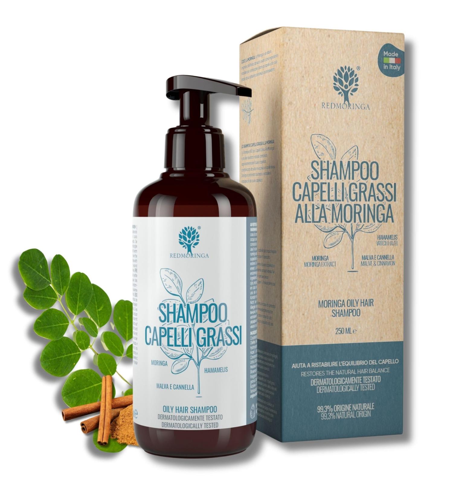 RedMoringa Sebum-Regulating Shampoo for Oily Hair - Deeply cleanses and restores the pH of the scalp - 99.5% Natural - With Moringa Mallow Cinnamon and Witch Hazel - 250ml - Buy Online on GoSupps.com