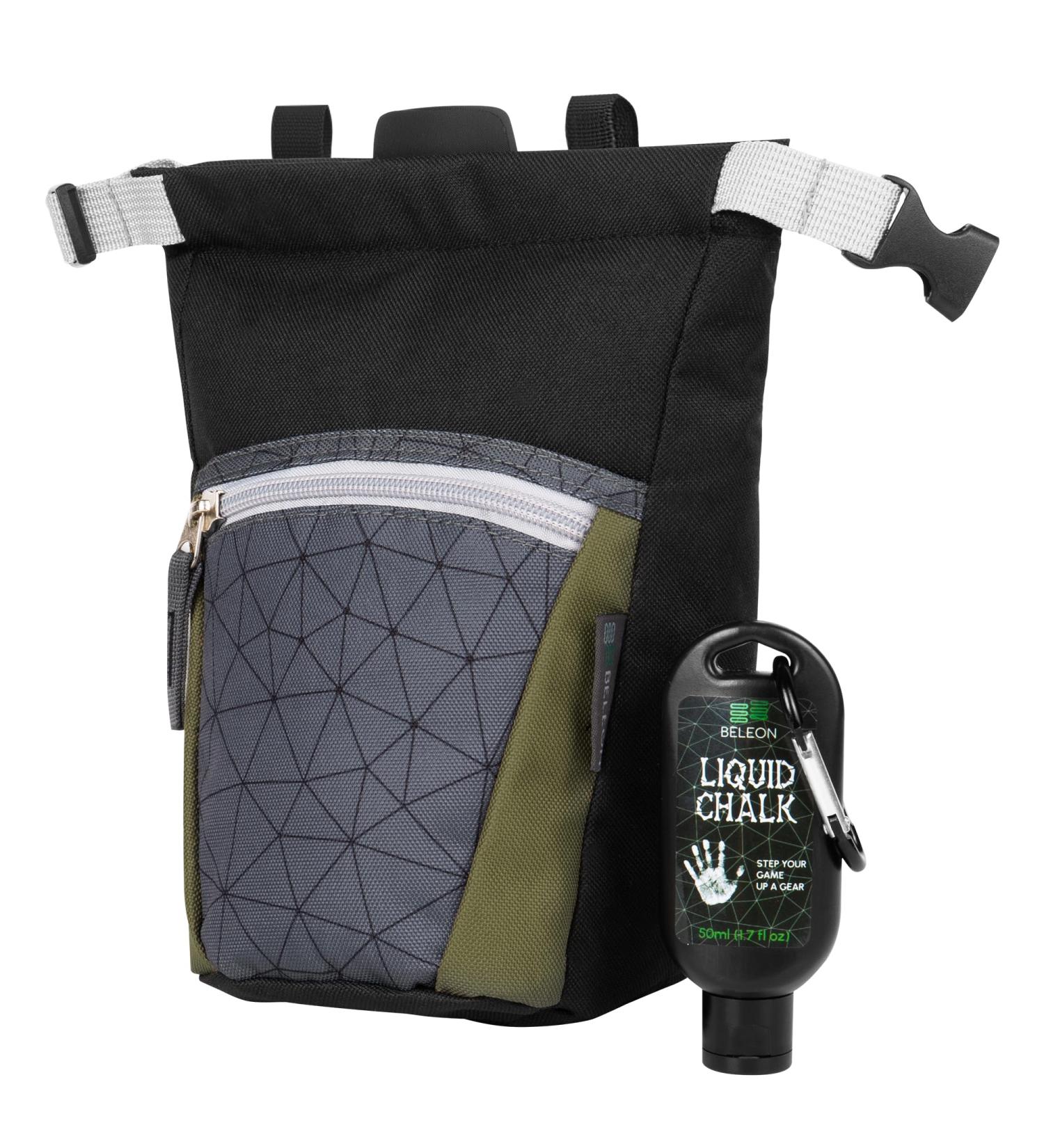 Chalk Bag for Rock Climbing - Large Bouldering Bucket with Liquid Chalk Magnetic Closure Zippered Pocket & Brush Holder - Black - Buy Online on GoSupps.com