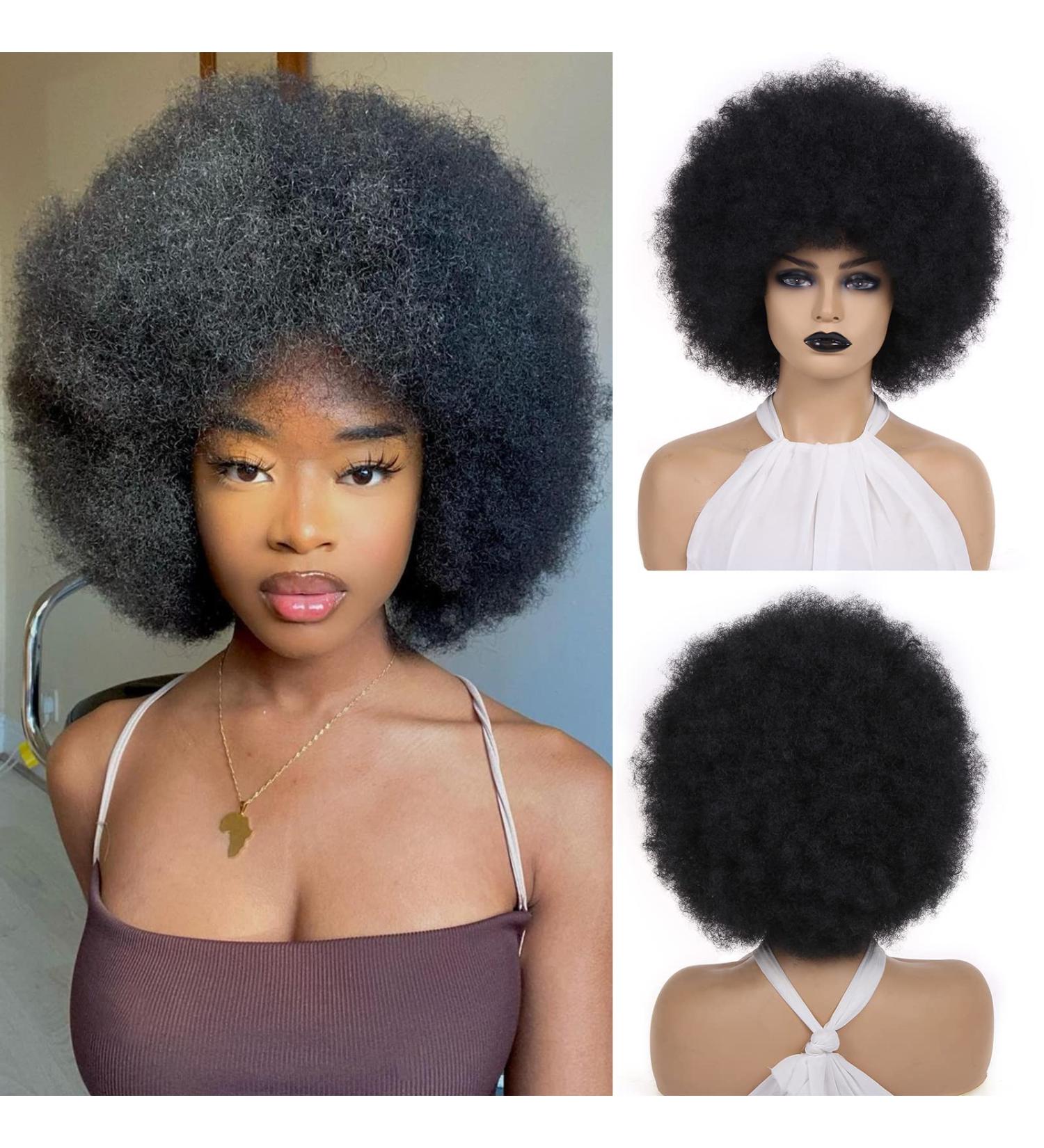 RuiYok 8 Inch Natural Black Afro Wig for Black Women - Premium Synthetic Afro Puff Wig for Costume Cosplay Party - Buy Online on GoSupps.com