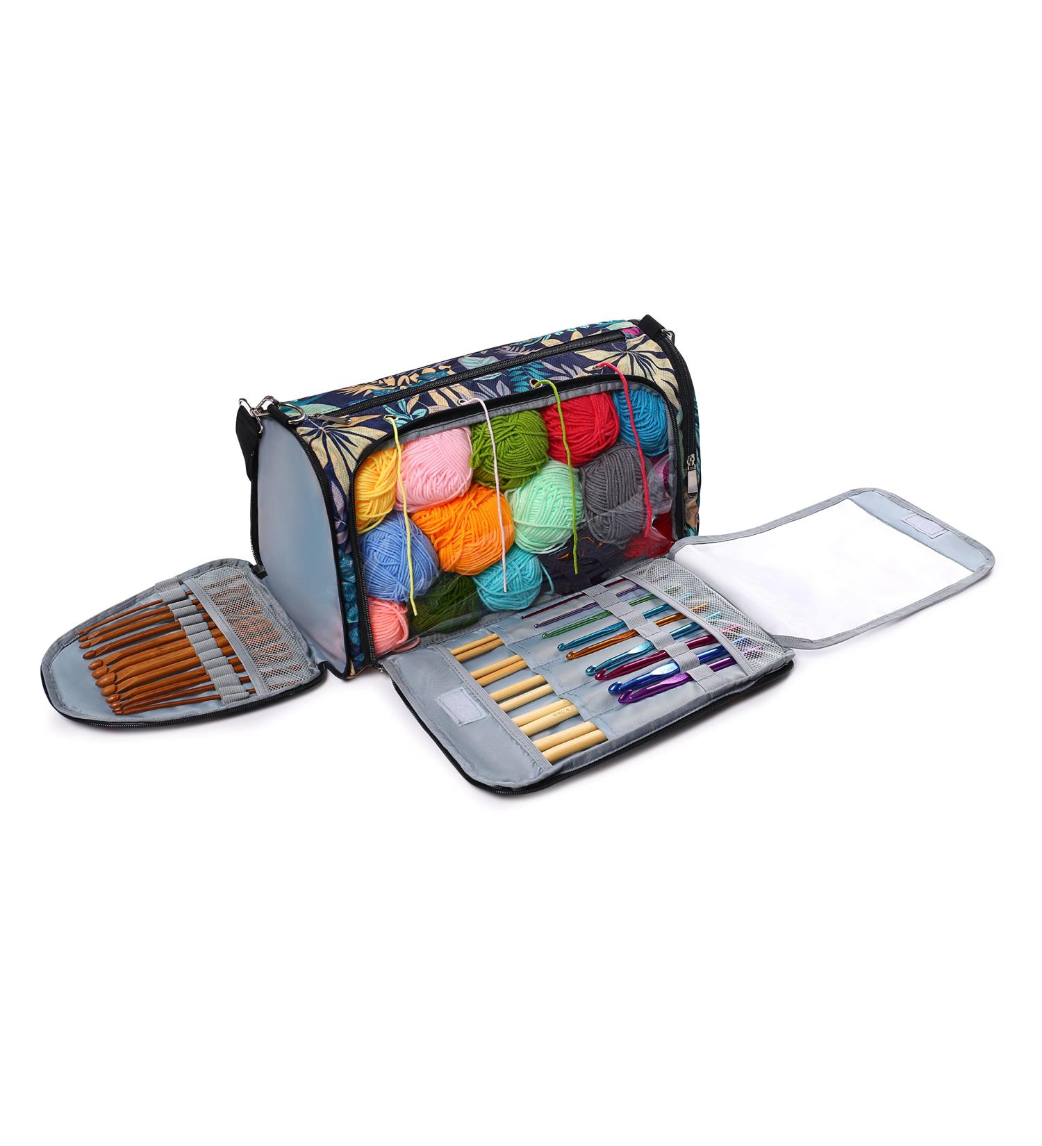 MZCXMAO Knitting Bag Crochet Organizer - Large Yarn Holder Bag, Blue Leaves - Buy Online on GoSupps.com