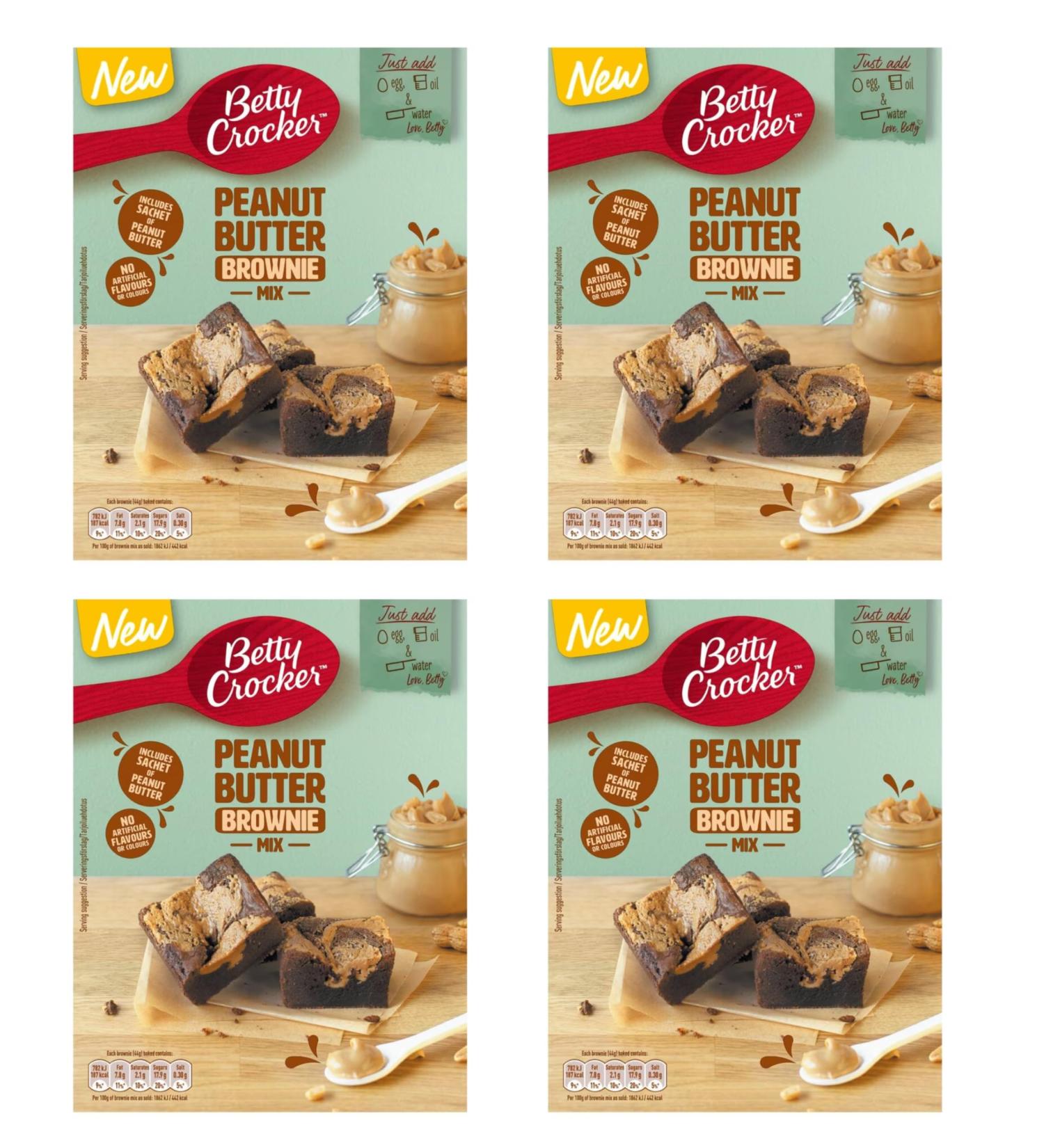 Betty Crocker Peanut Butter Brownie Mix 4X350g Chocolate fudge Brownie Mix with Peanut Butter Sachet Suitable for Vegetarians - Buy Online on GoSupps.com