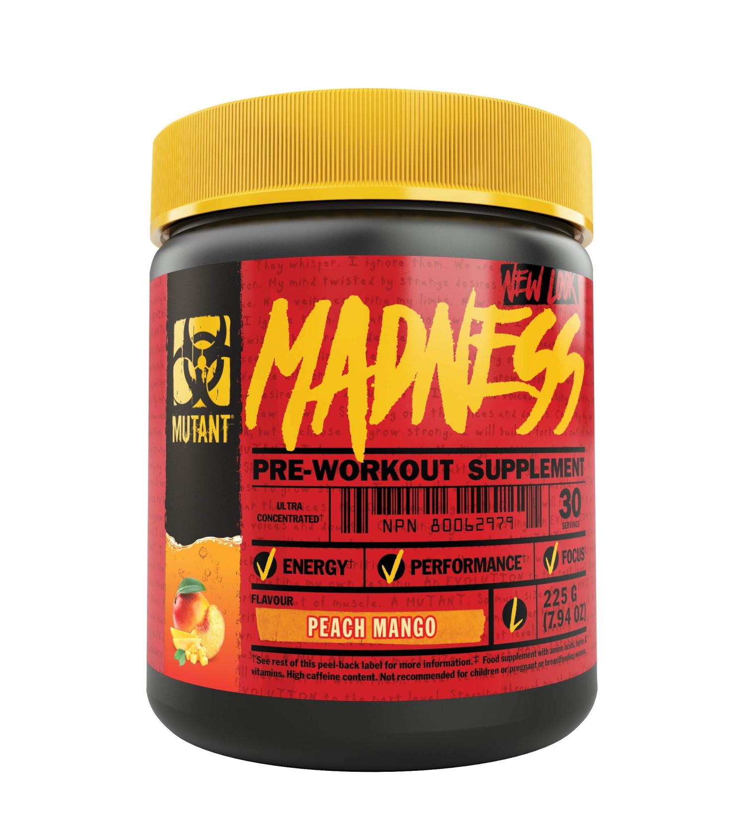 Mutant Madness Pre-Workout Supplement 225g - Peach Mango | Intense Energy Boost for High Intensity Workouts - Buy Online on GoSupps.com