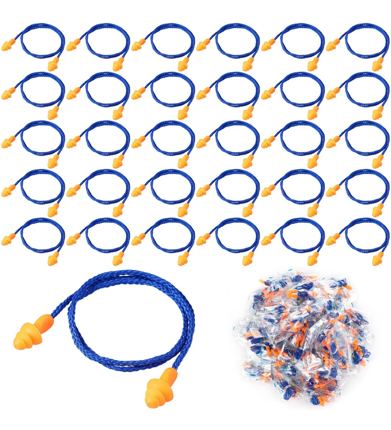 Treela 400 Pairs Corded Reusable Silicone Ear Plugs with Rope Banded Ear Plug Sleep Noise Cancelling for Shooting, Motorcycle, and Construction Work - Individually Wrapped - Buy Online on GoSupps.com