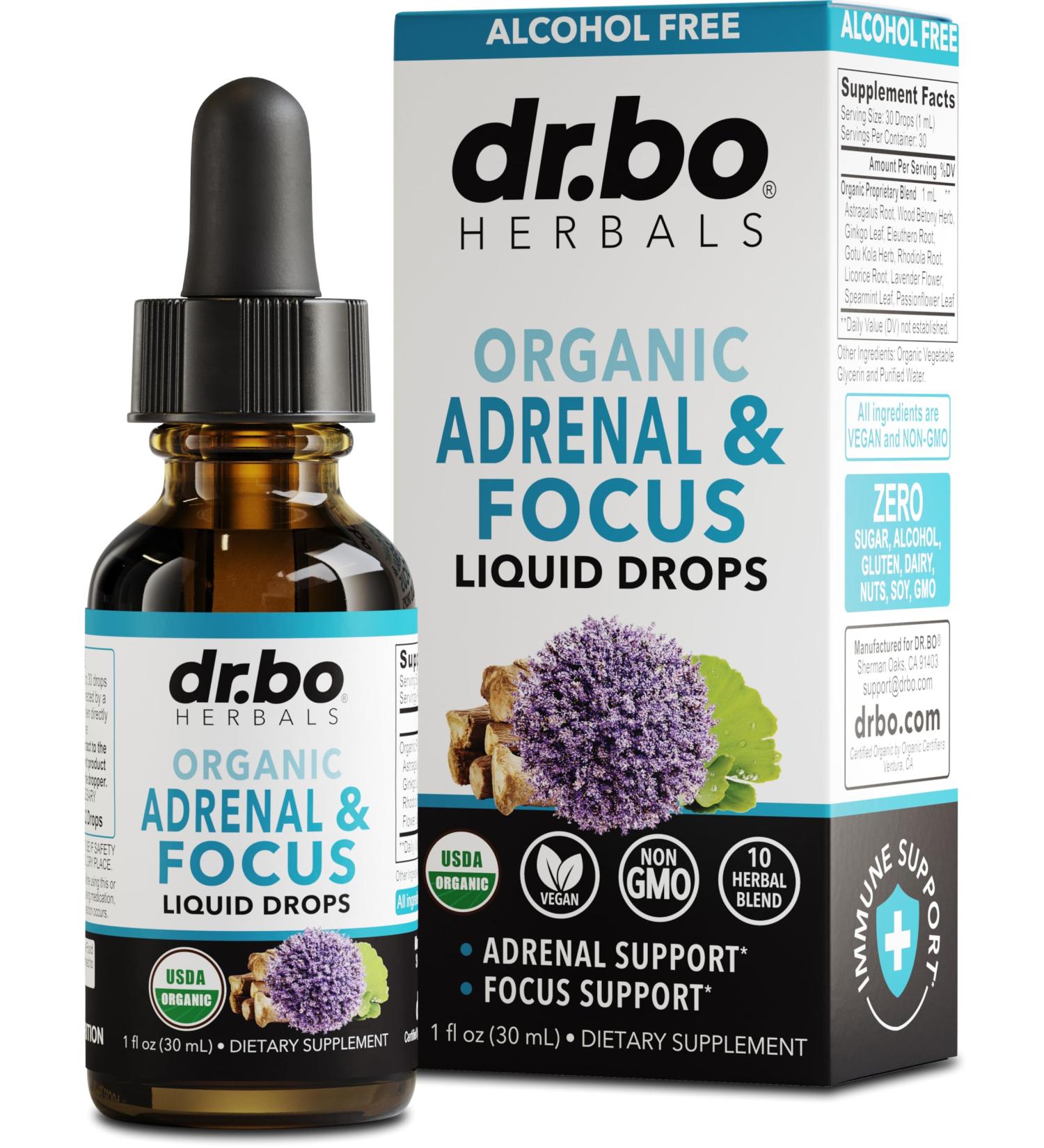 Adrenal Support Supplements Liquid Drops - Organic Adrenal and Focus Supplement Cortisol Manager Adaptogen Adults Ginkgo Biloba for Kids Calm - Natural Brain and Memory Fatigue Stress Attention 1oz - Buy Online on GoSupps.com