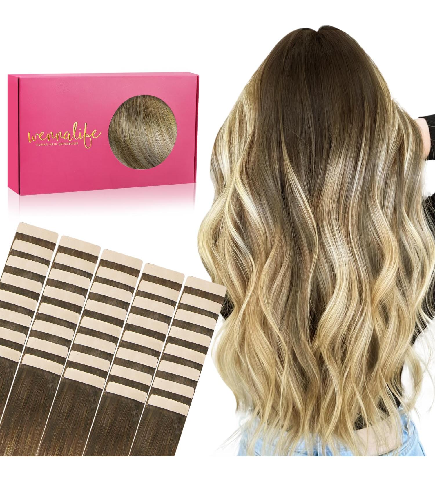 Shop If-of-Hearted Real Hair Tape Extensions - 40pcs 120g 26-inch Ombr Walnut Brown to Ash Brown & Blonde - Invisible Seamless Hair Extensions - Buy Online on GoSupps.com