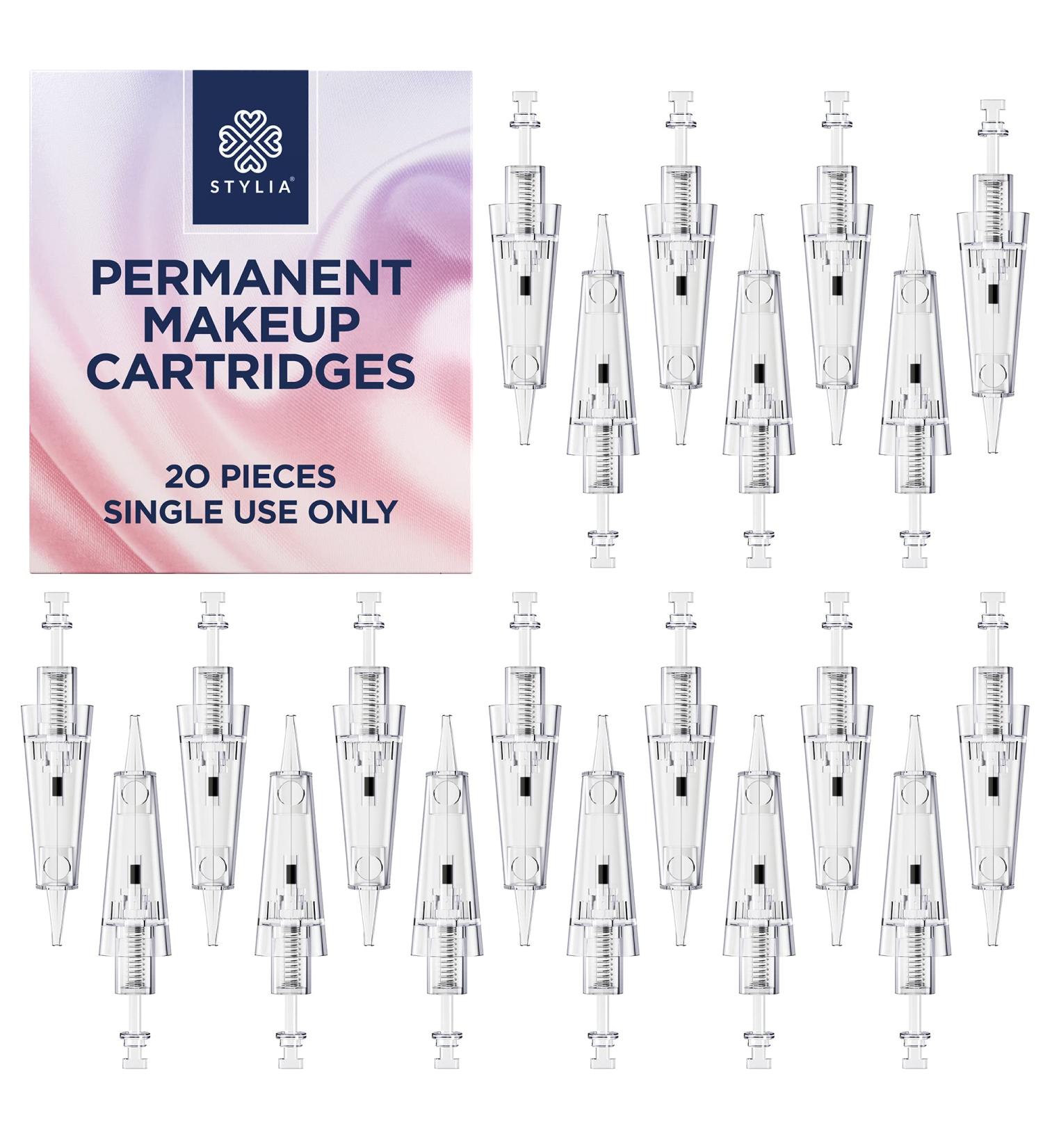 Stylia 20 Piece PMU Cartridges for Microshading Eyeliner & Eyebrows - Clear Disposable & Easy to Install - 1RL For Lining & Shading - Buy Online on GoSupps.com