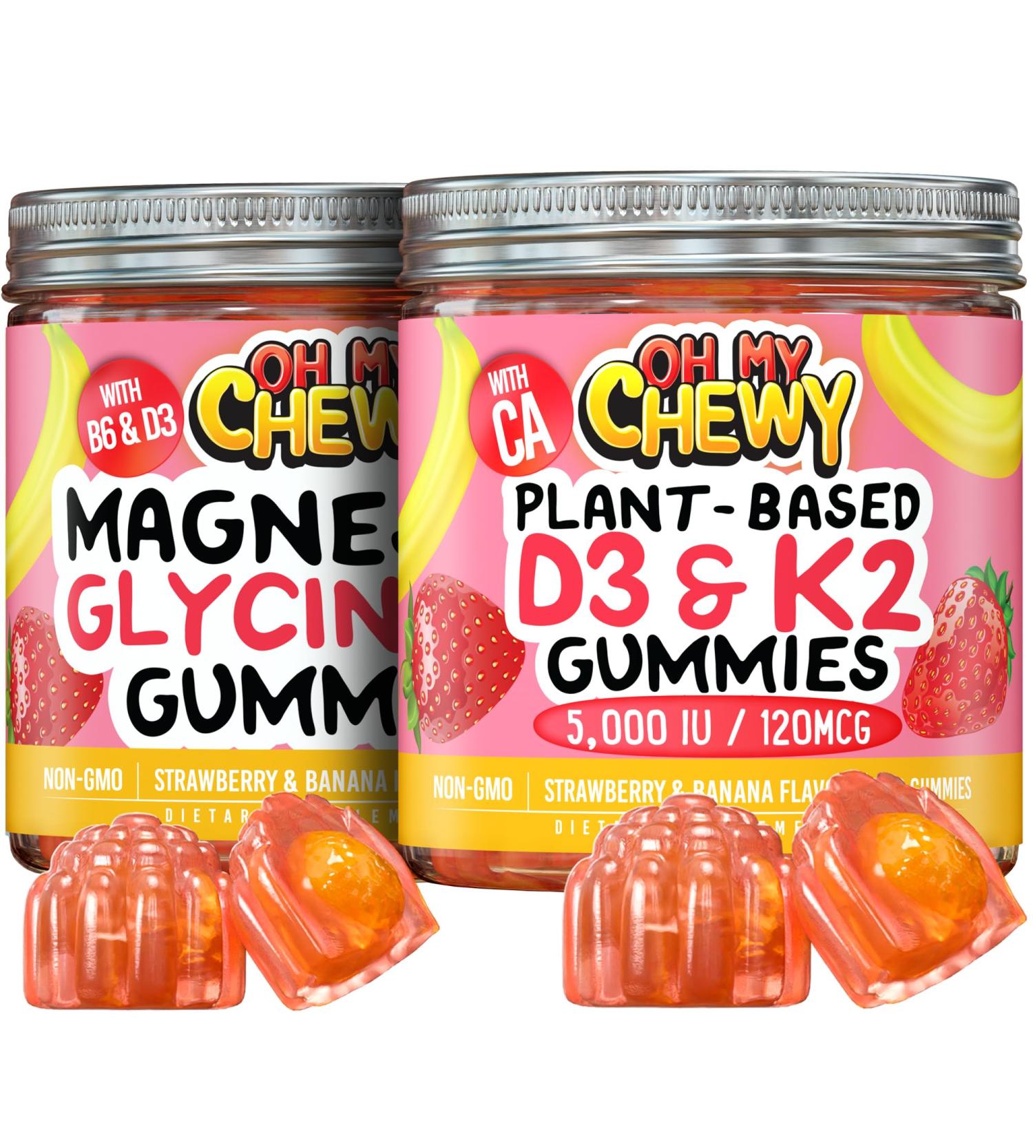 OH MY CHEWY Magnesium + D3K2 Gummies Bundle 2 Bottles (60 Each) Strawberry Banana - Buy Online on GoSupps.com